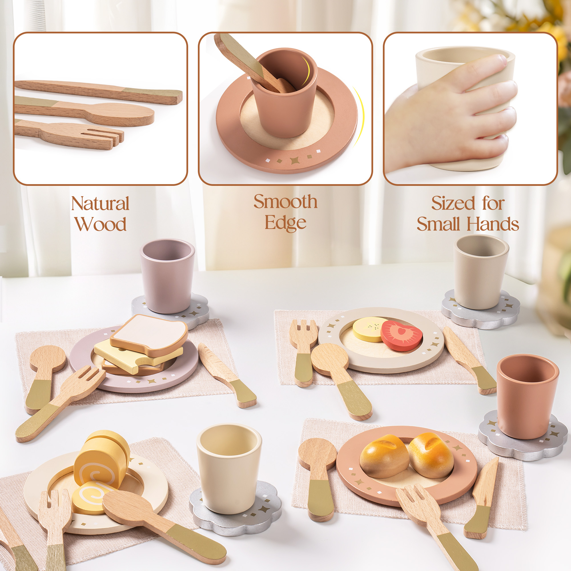 ROBUD 4er-Set Spielgeschirr aus Holz