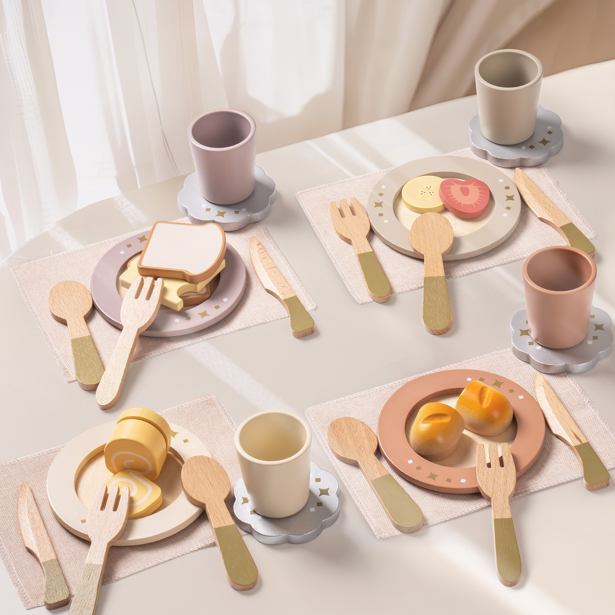 ROBUD 4er-Set Spielgeschirr aus Holz