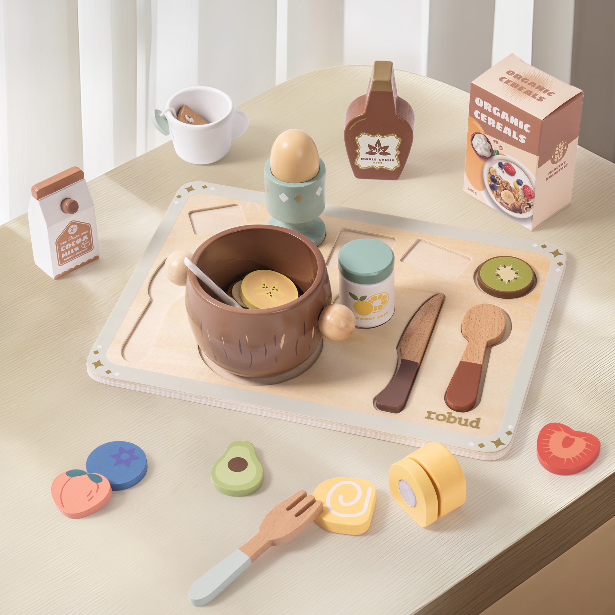 ROBUD 31-teiliges Spiellebensmittel-Set aus Holz f&uuml;r Kinder