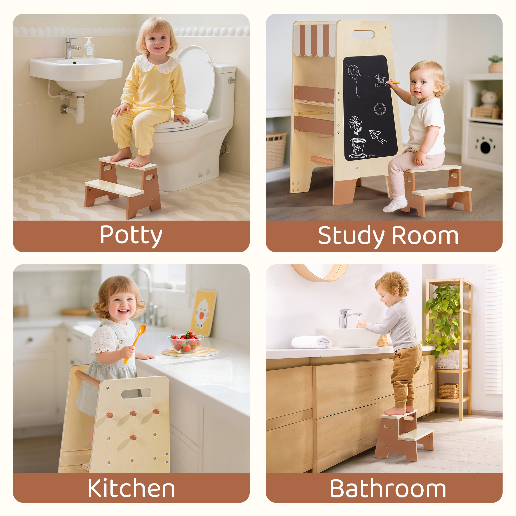 ROBUD Toddler Standing Tower with Step Stool Set