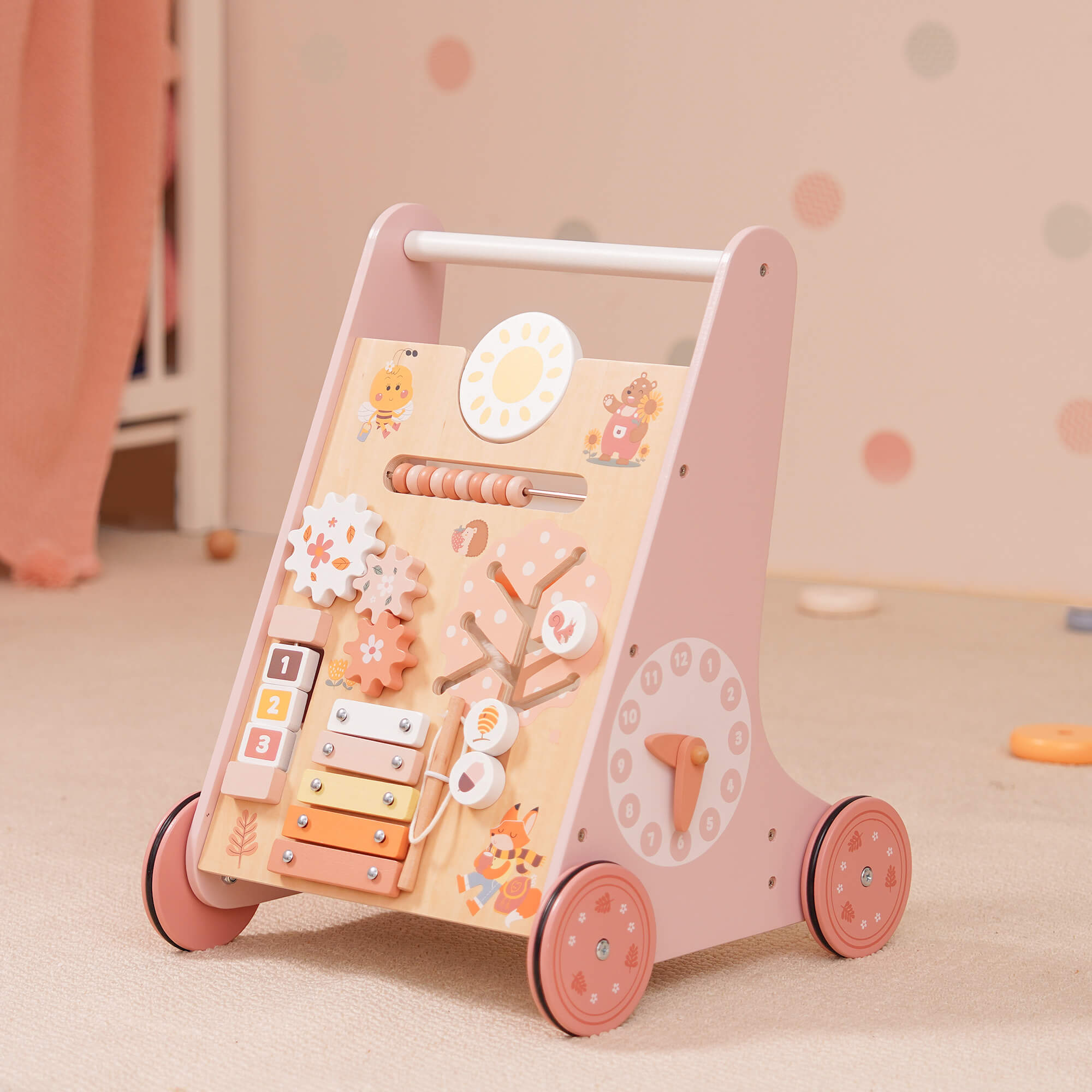ROBUD Wooden Pink Baby Walker