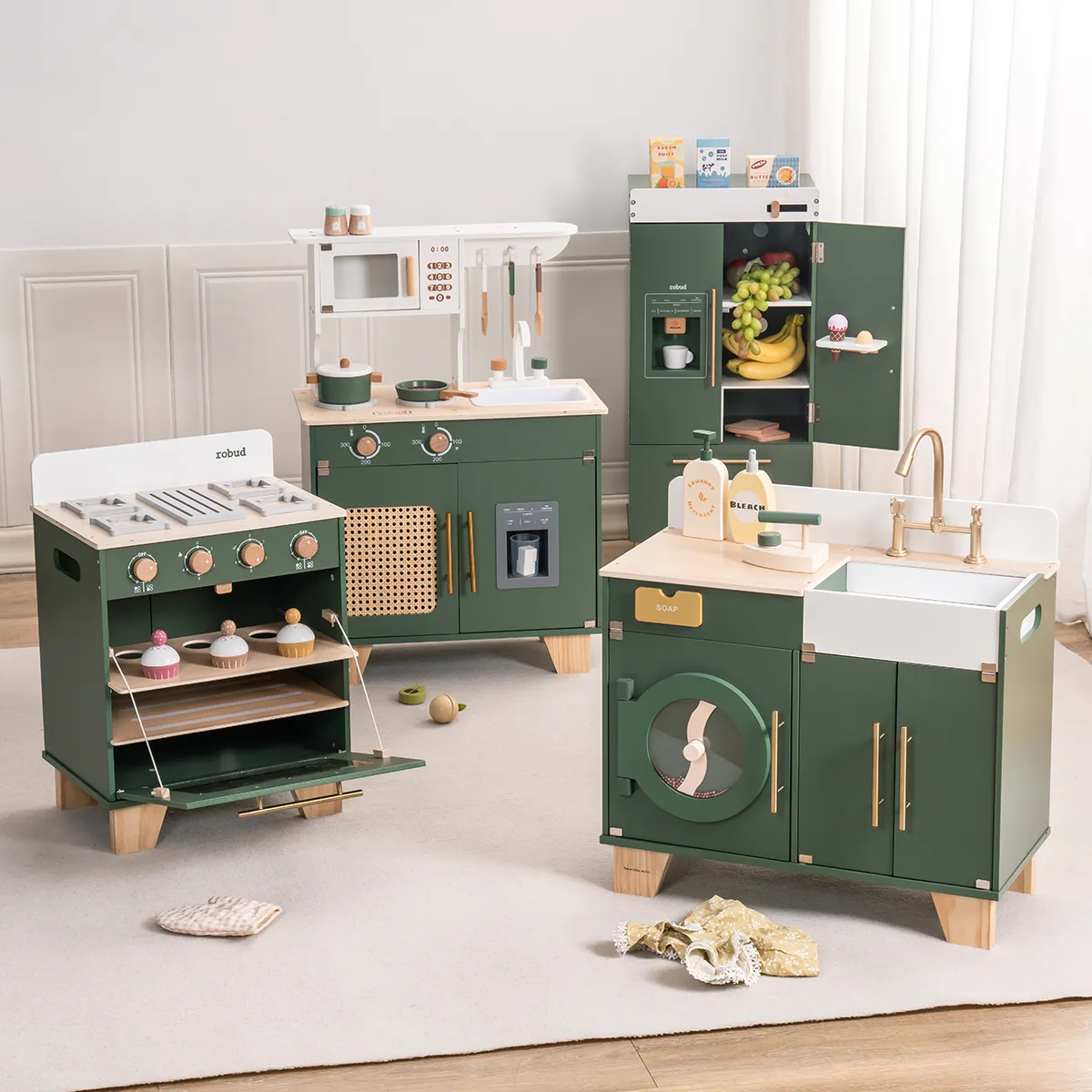 ROBUD Holz Kinderküche Spielset Serie - Vintage Grün