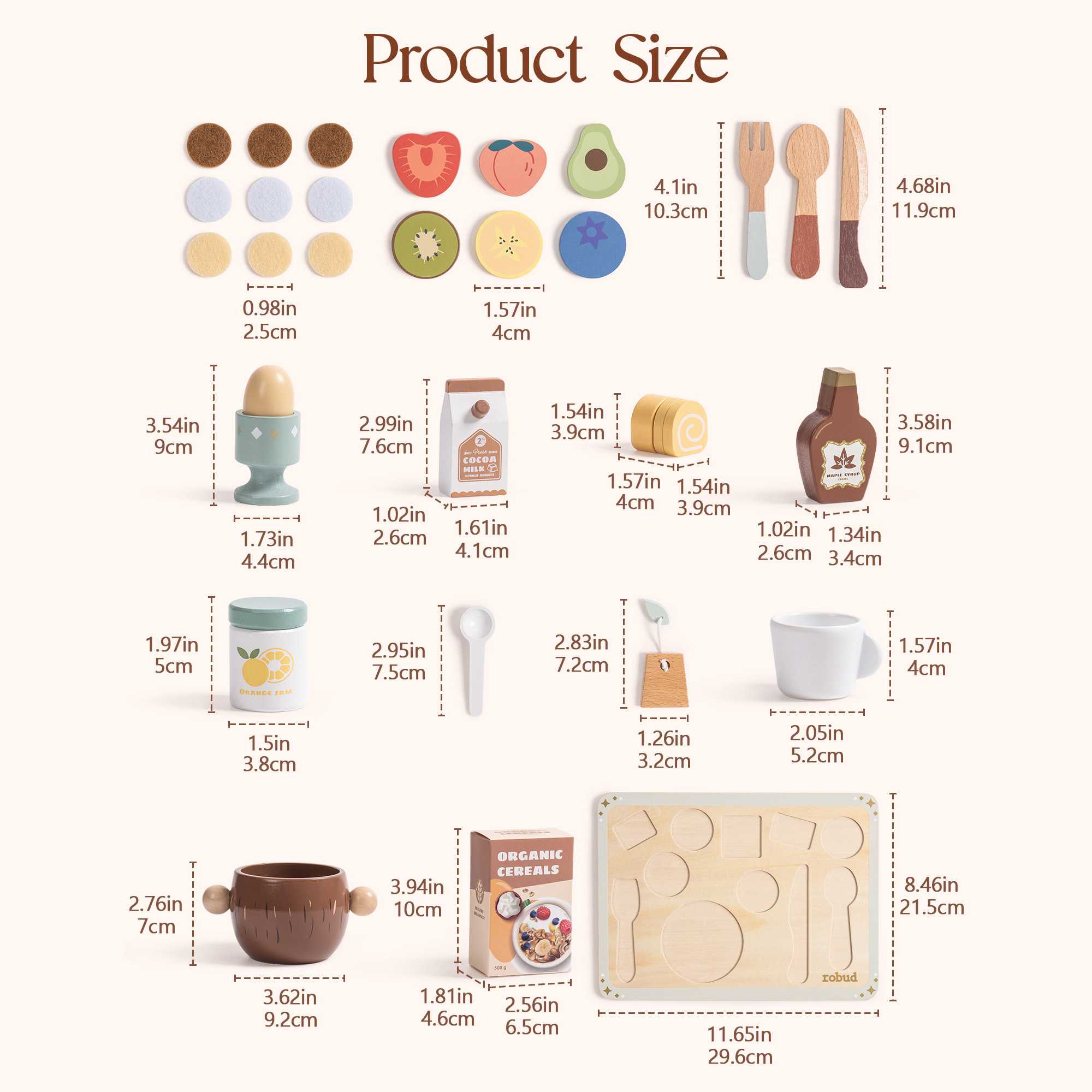 ROBUD Holzspielzeug Spielküche Zubehör 31 Pcs