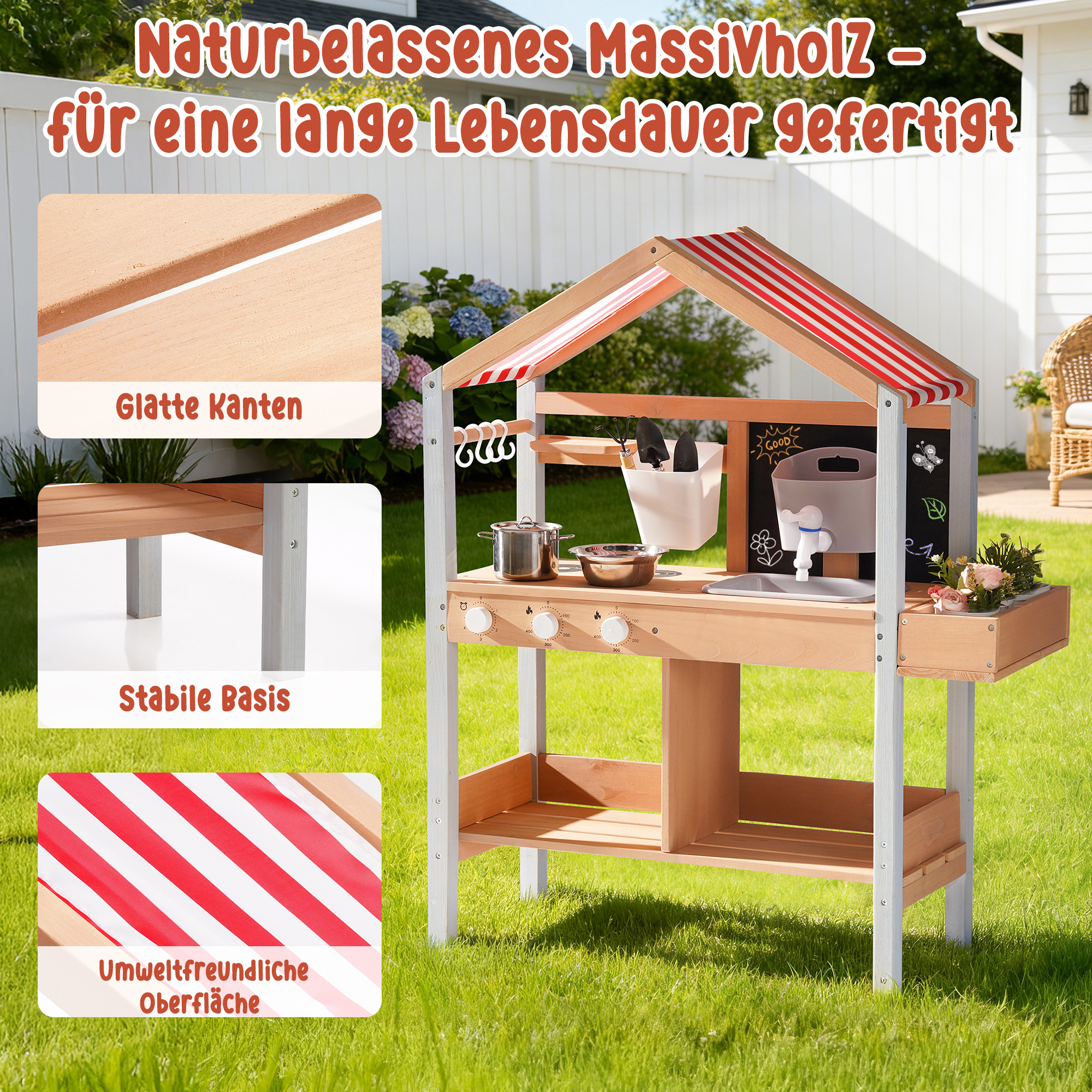 ROBUD Matschküche für Kinder im Freien mit Sonnendach