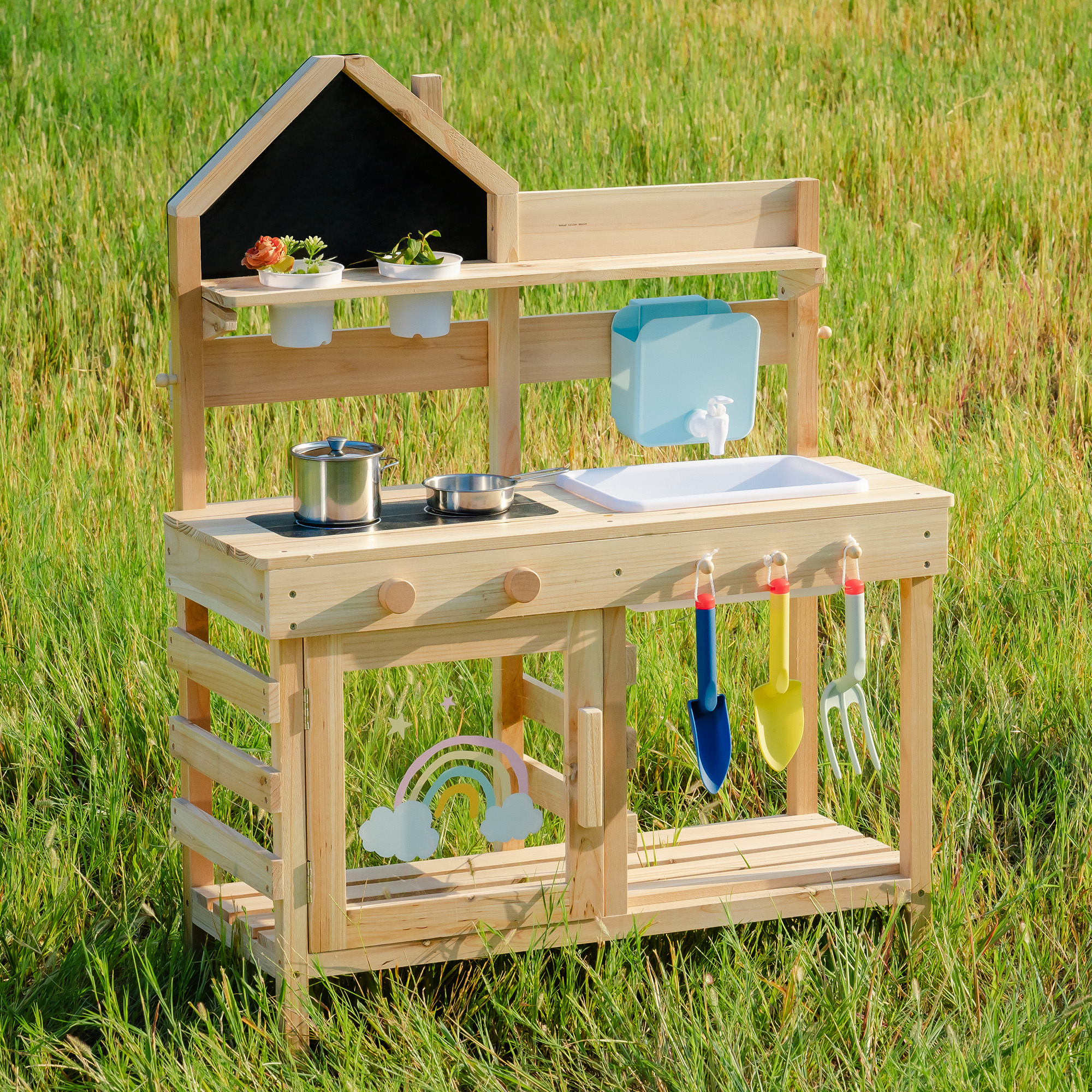 ROBUD Outdoor Mud Kitchen for Kids – Wooden Play Kitchen with Accessories