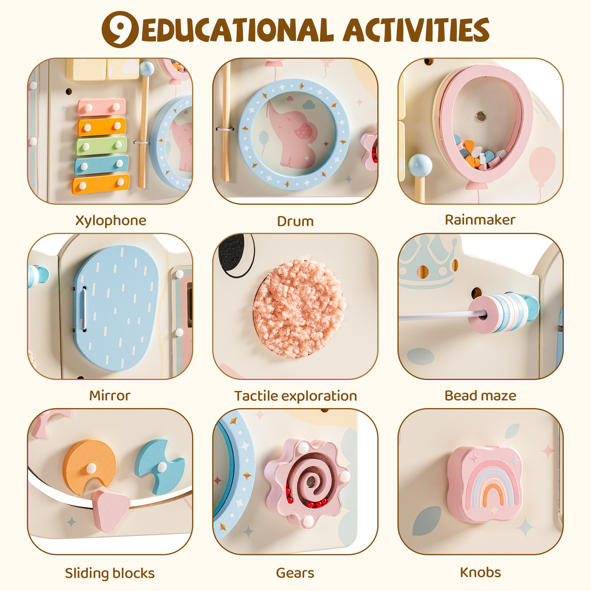 ROBUD Wooden Cream Elephant Busy Board