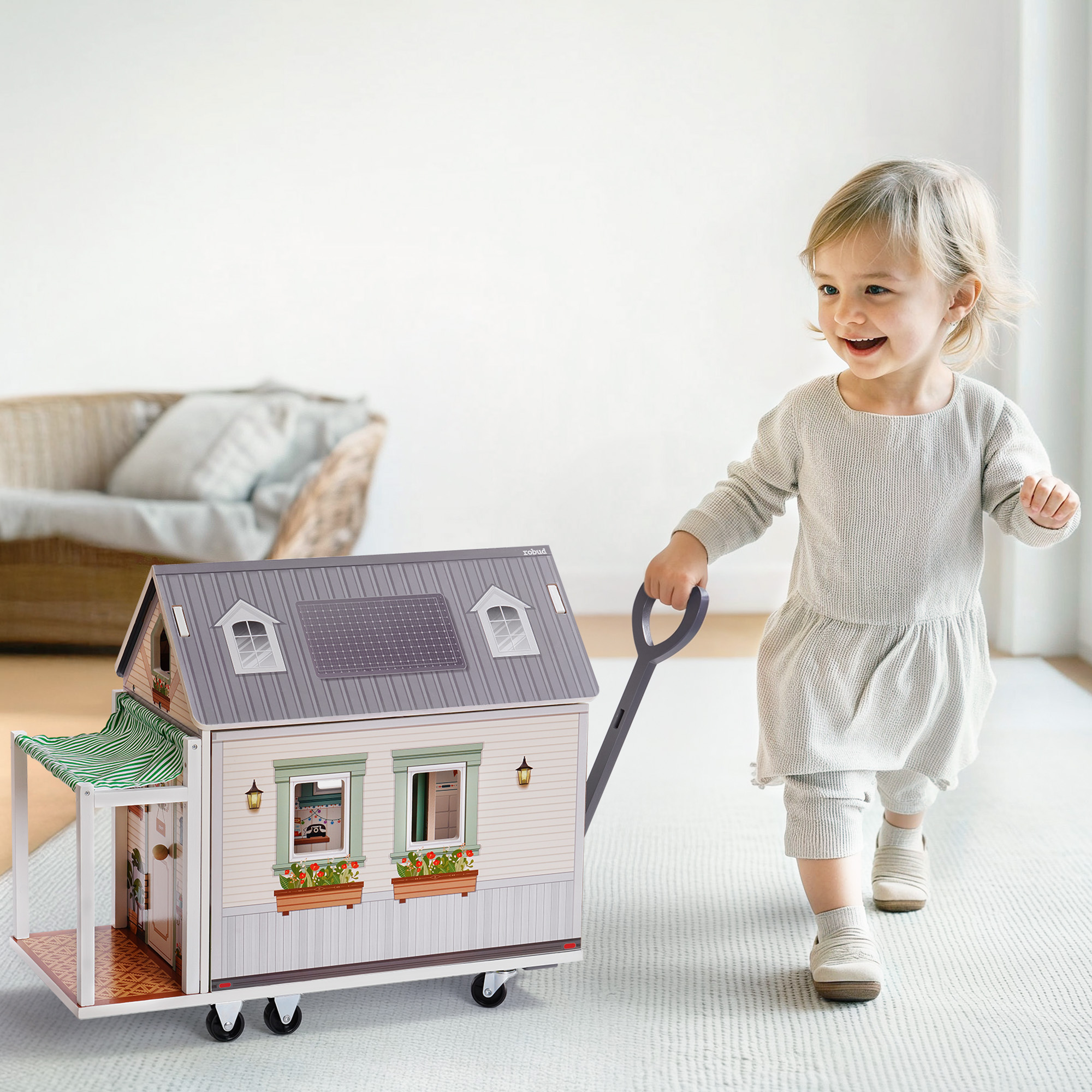 ROBUD Realistisches Puppenhaus aus Holz mit Wohnmobil