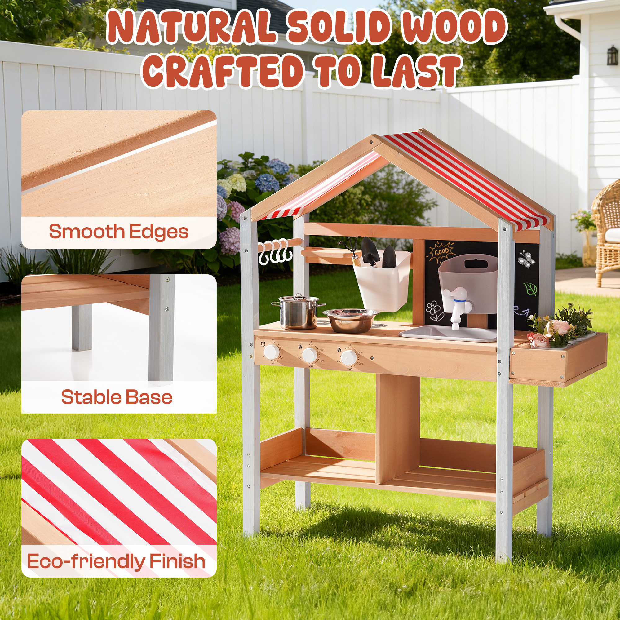 ROBUD Mud Kitchen for Kids Outdoor with Canopy