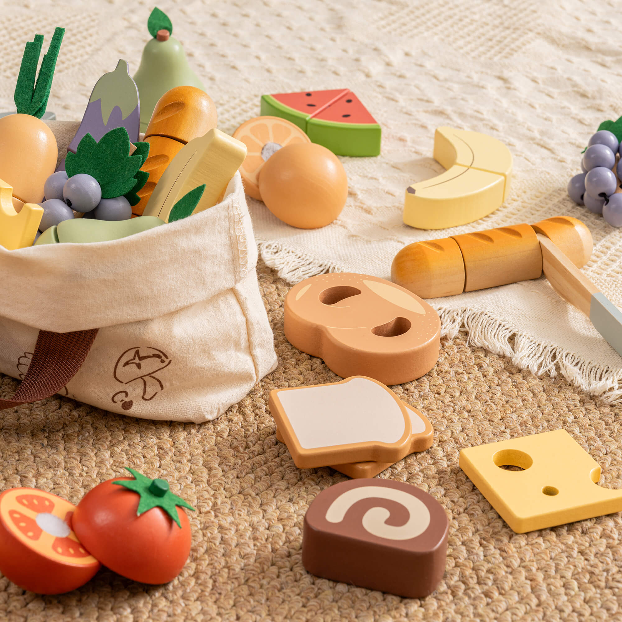 ROBUD Holz-Schneide-Lebensmittel-Spielset 4-in-1