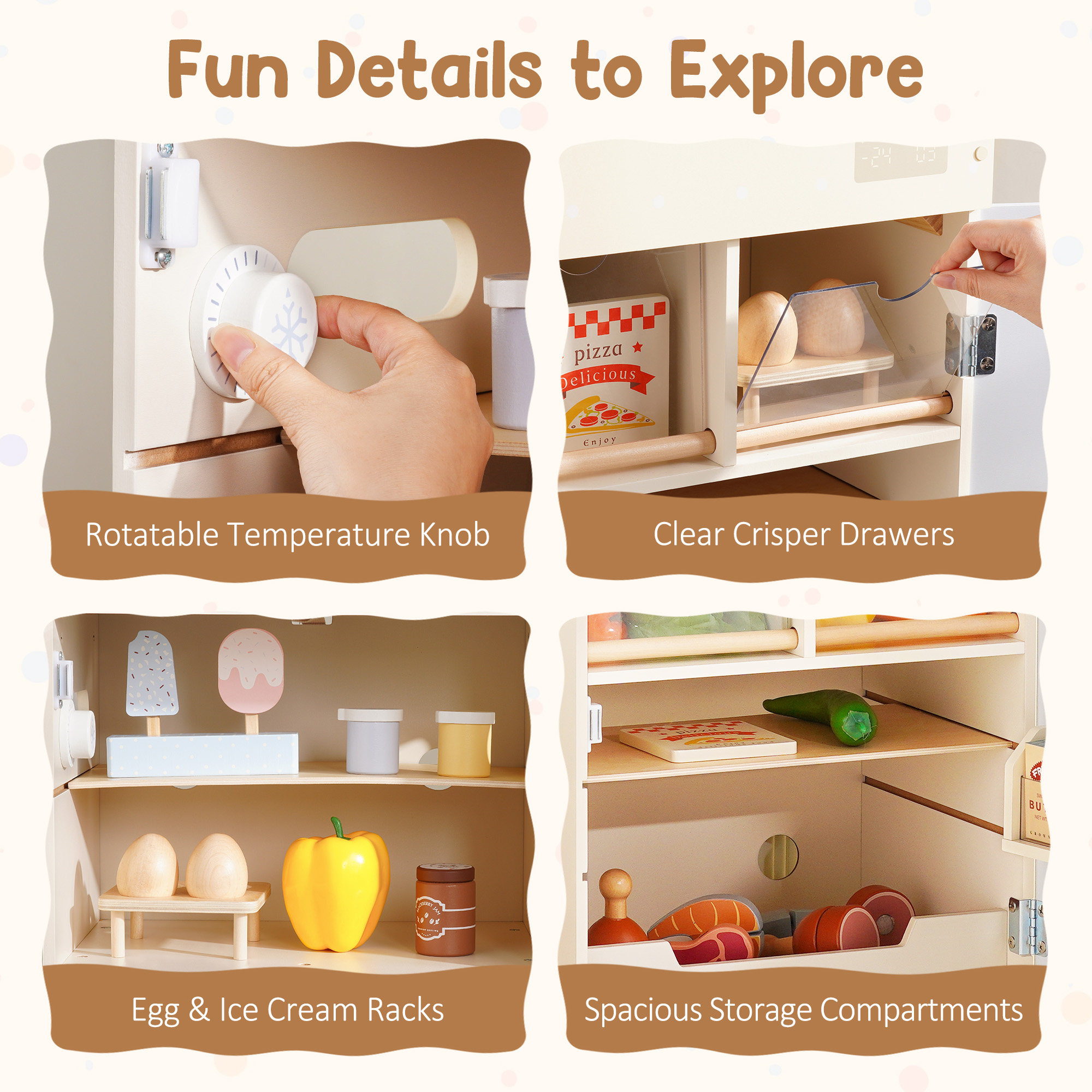 ROBUD Wooden Toy Fridge Playset