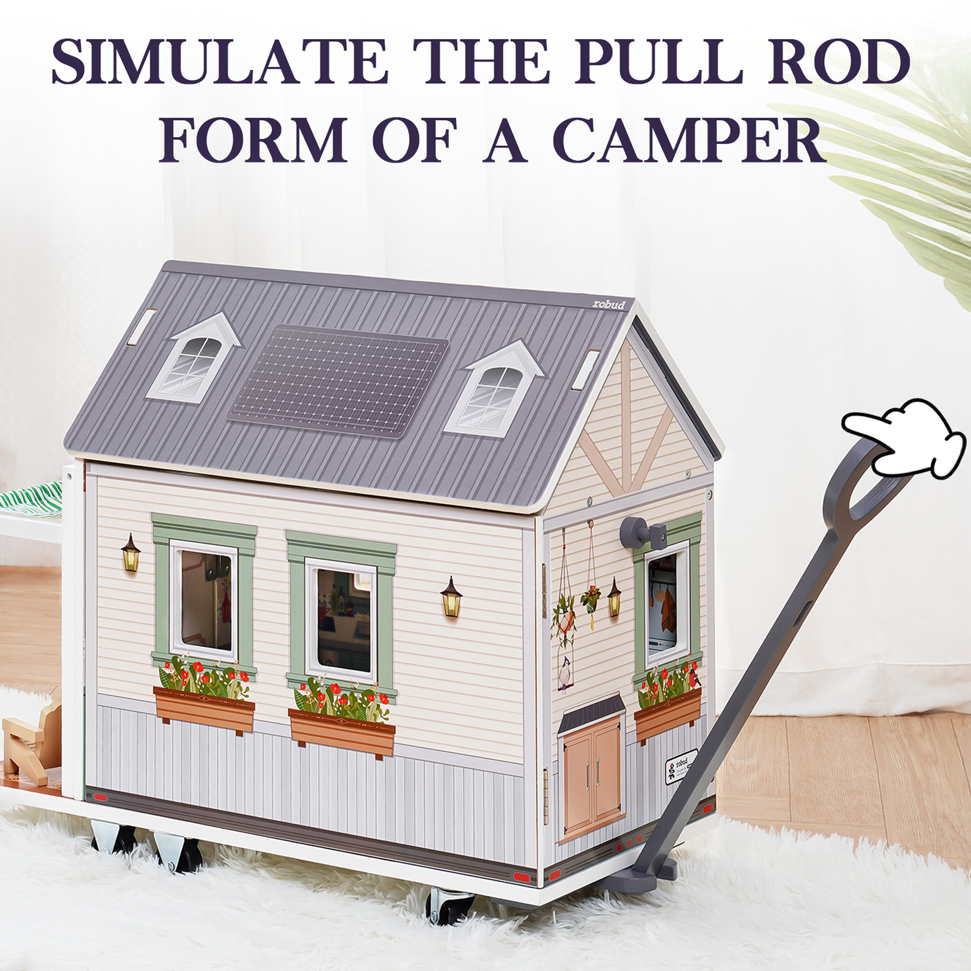 ROBUD Realistisches Puppenhaus aus Holz mit Wohnmobil