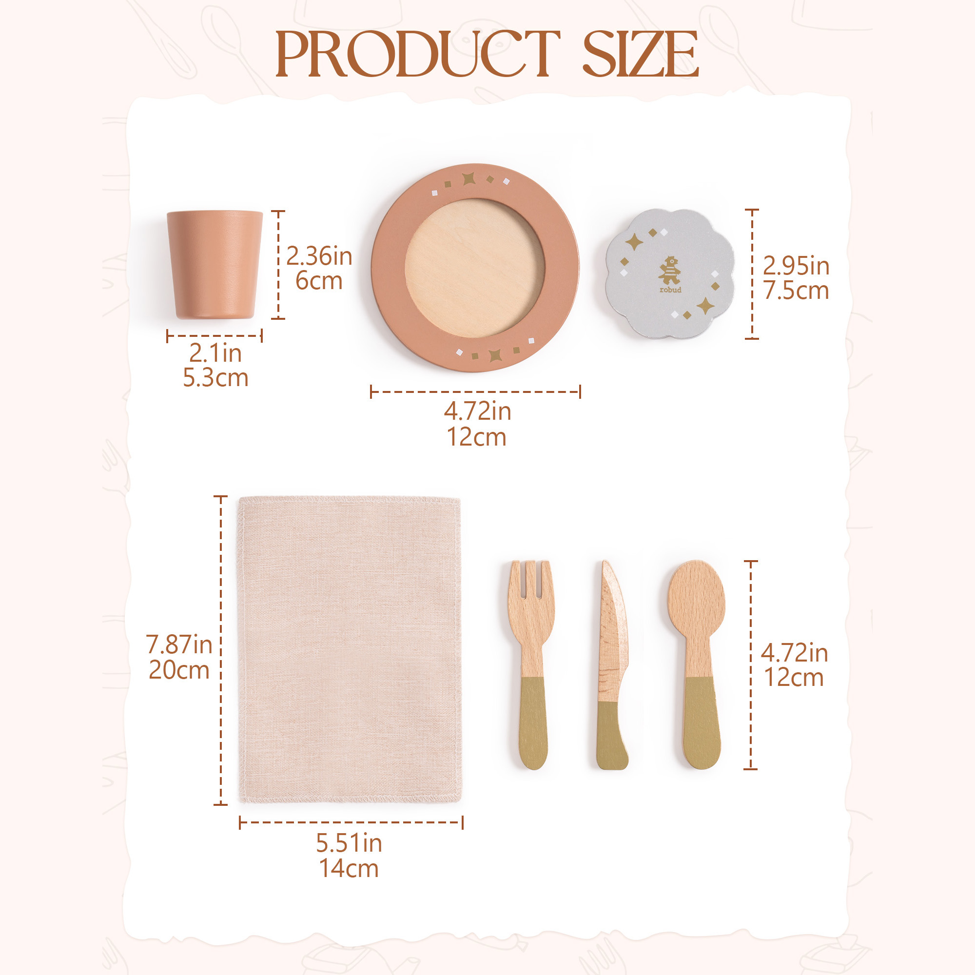 ROBUD 4er-Set Spielgeschirr aus Holz