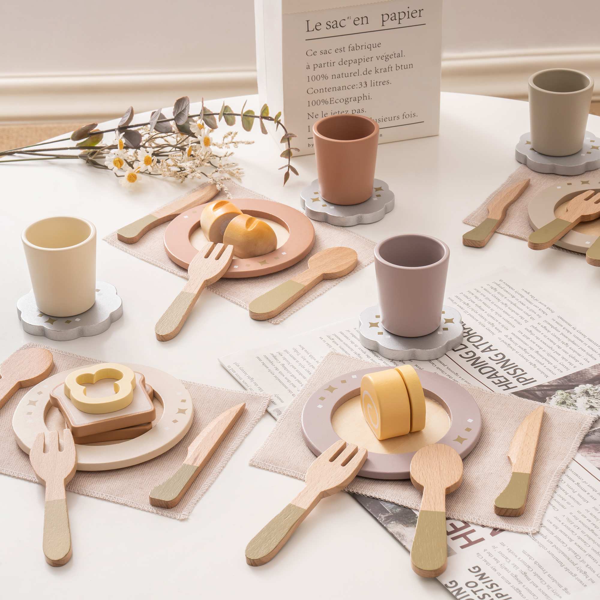 ROBUD 4er-Set Spielgeschirr aus Holz