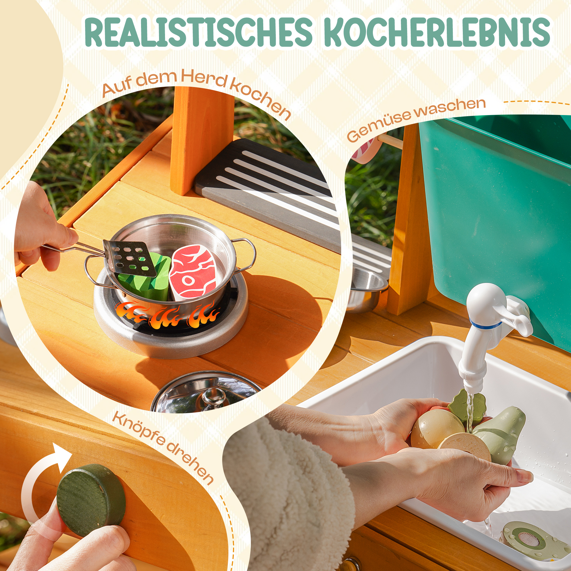 ROBUD Schlammküche für Kinder im Freien mit Sonnendach und Rädern