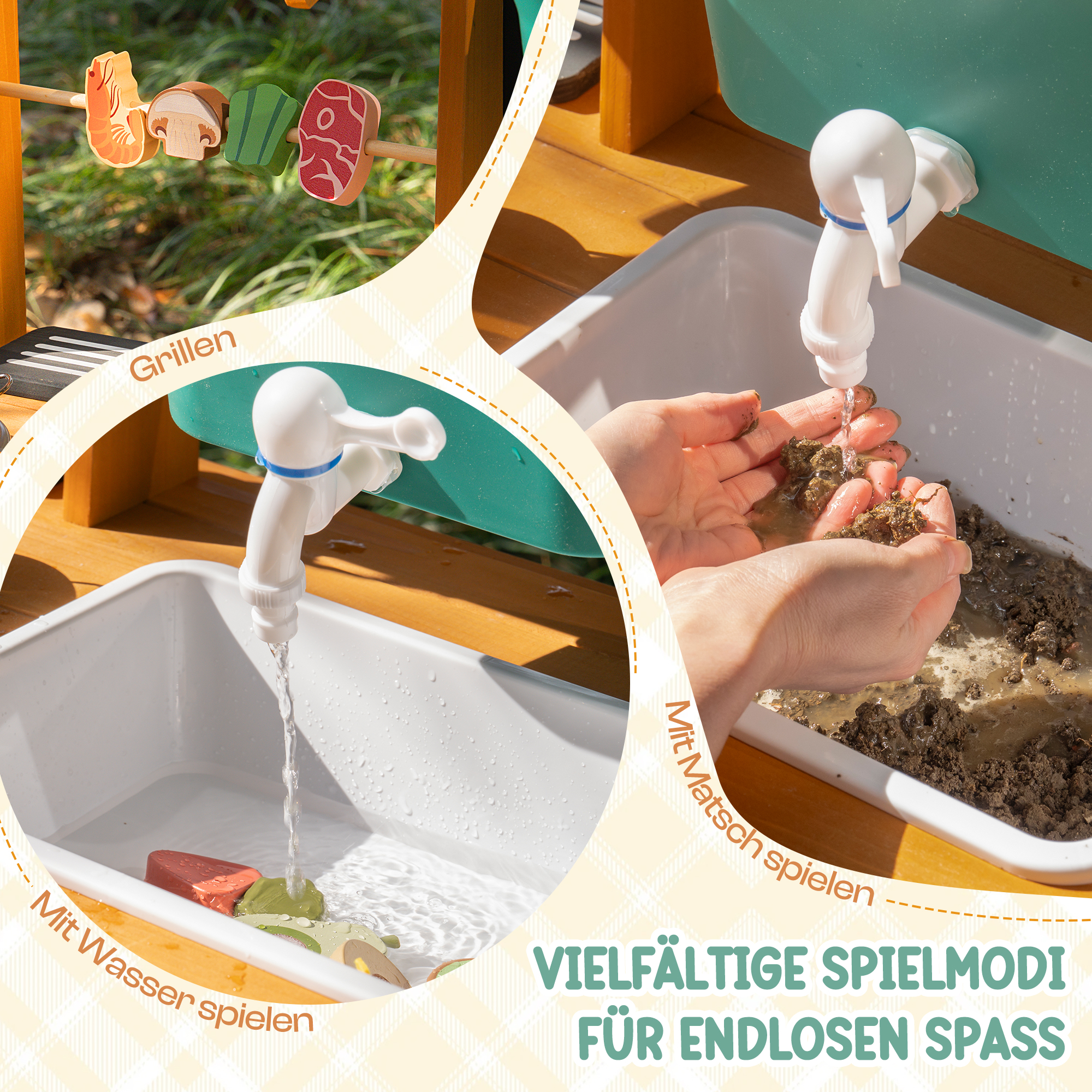 ROBUD Schlammküche für Kinder im Freien mit Sonnendach und Rädern