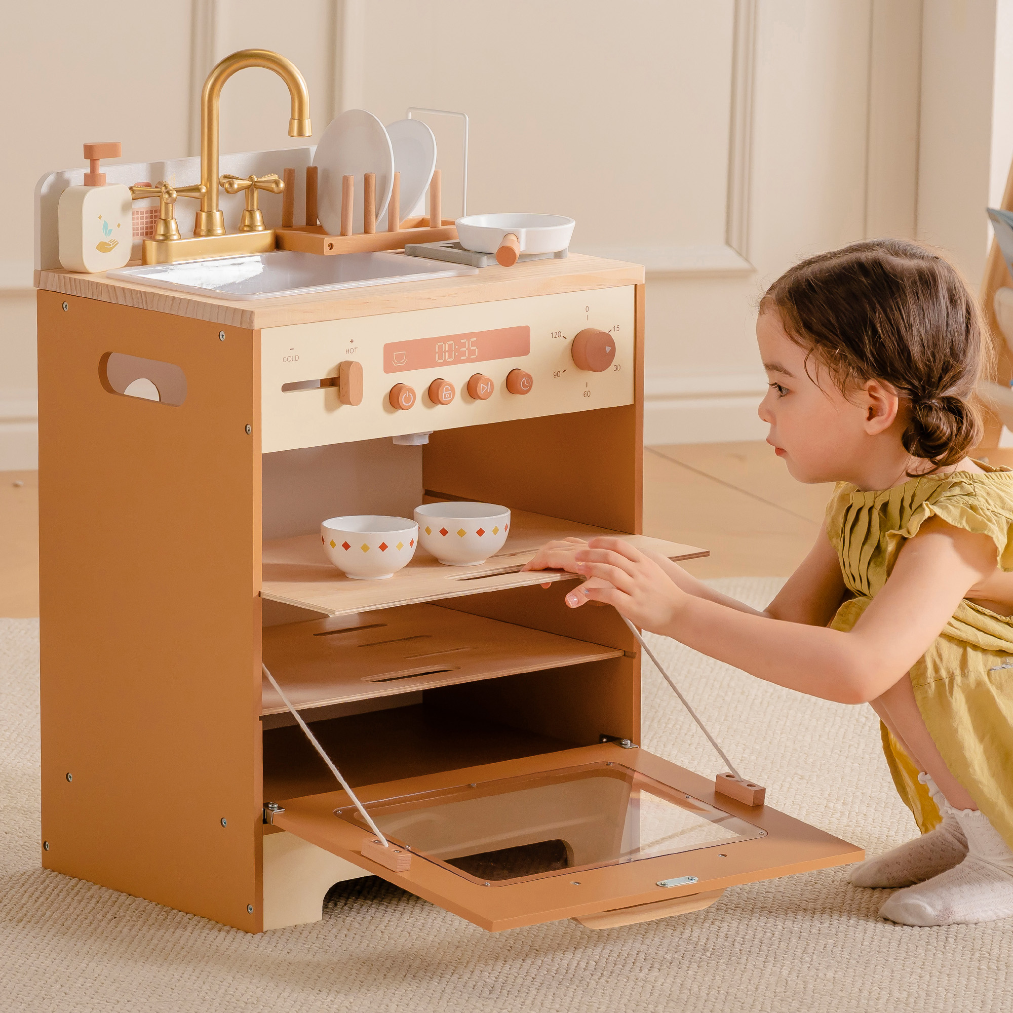 ROBUD Wooden Caramel Dishwasher