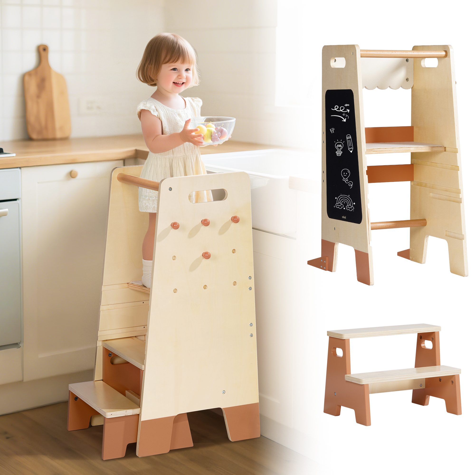 ROBUD Toddler Standing Tower with Step Stool Set