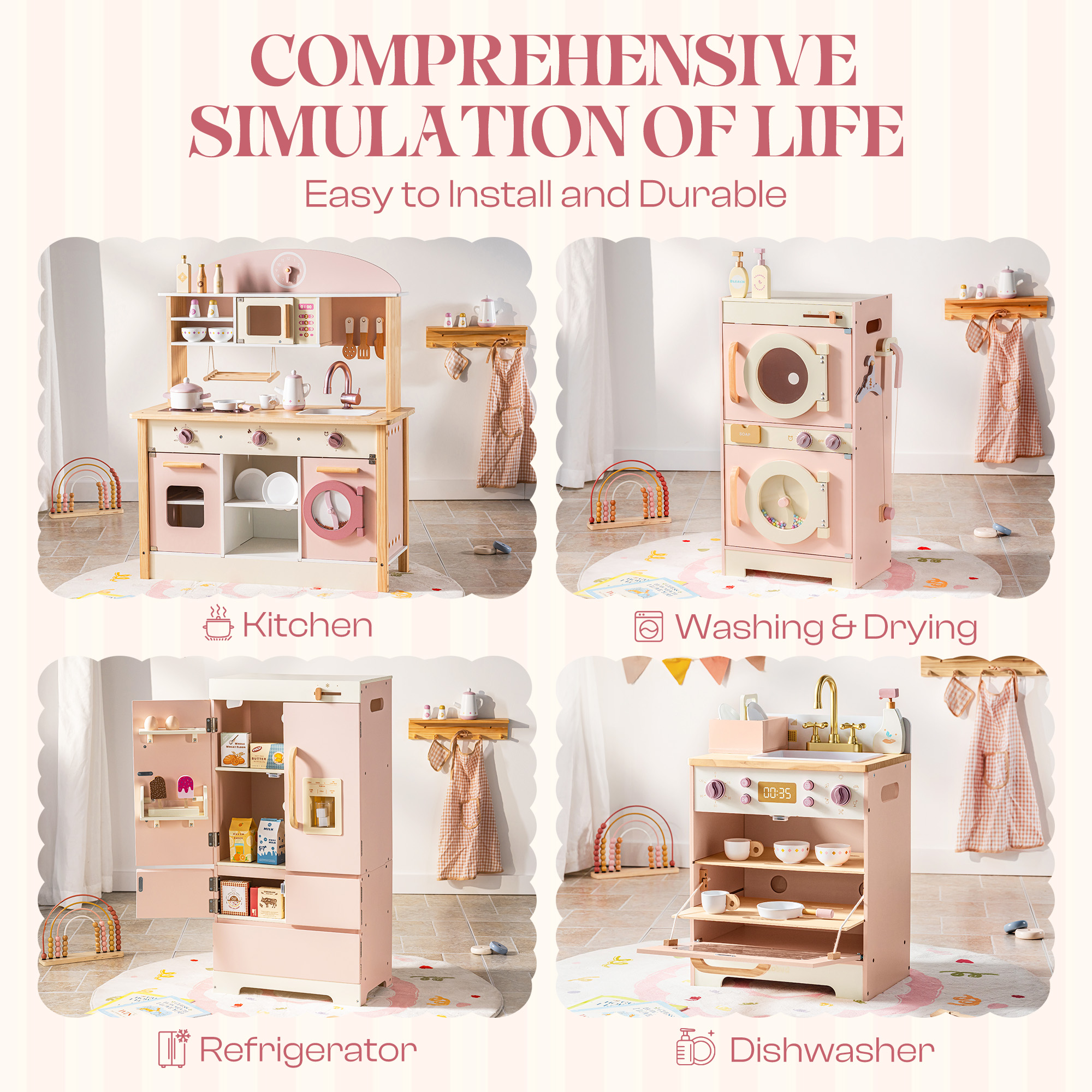 Robud Holz Kinder Küche Spielset Serie - Rosa