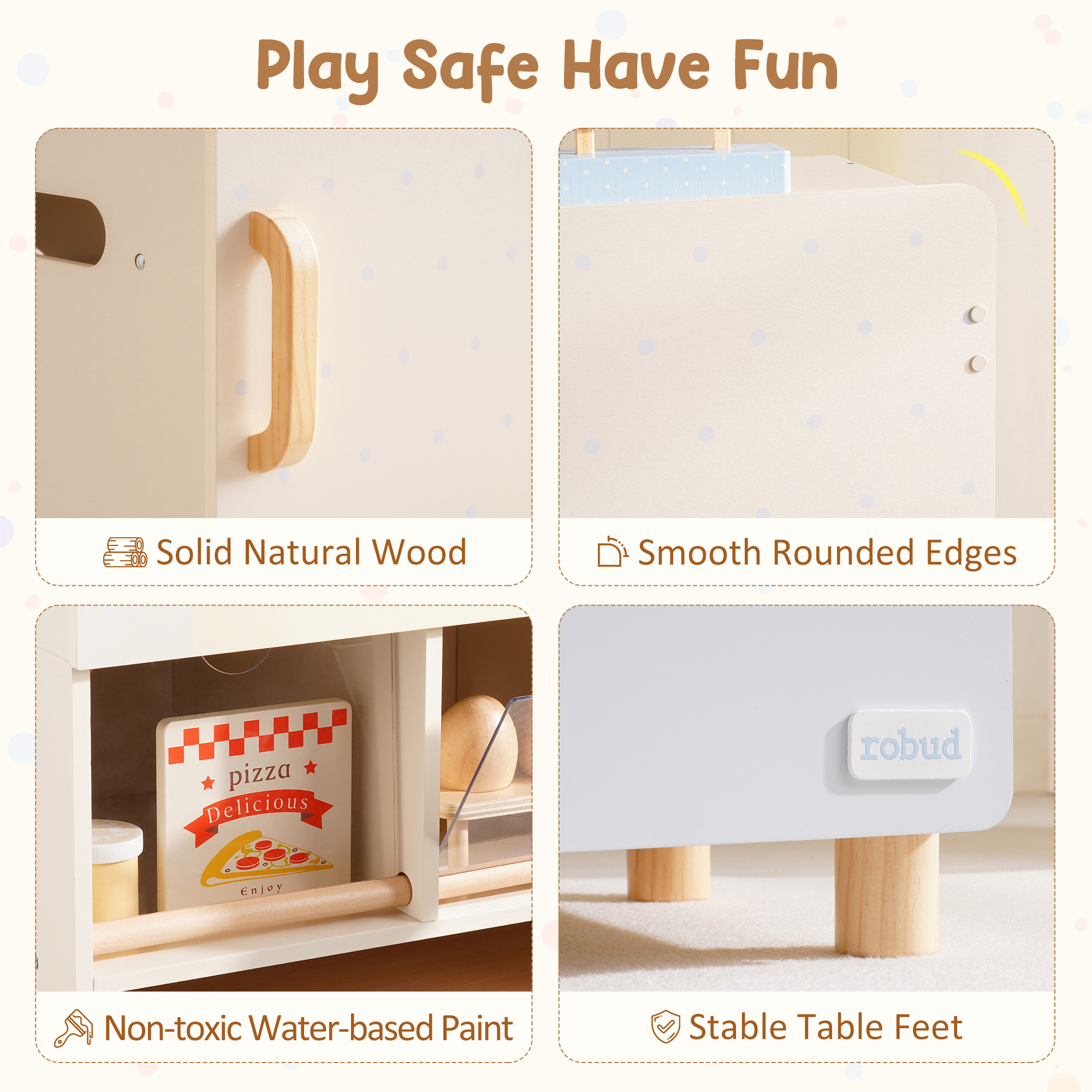ROBUD Wooden Toy Fridge Playset
