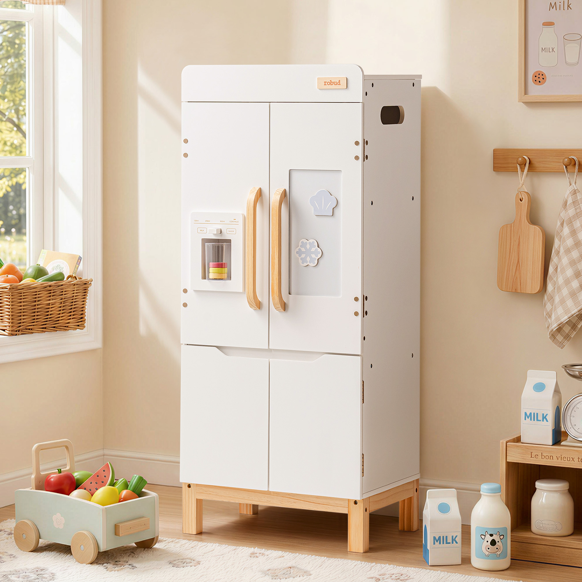ROBUD Wooden Refrigerator with Beverage Machine & Storage