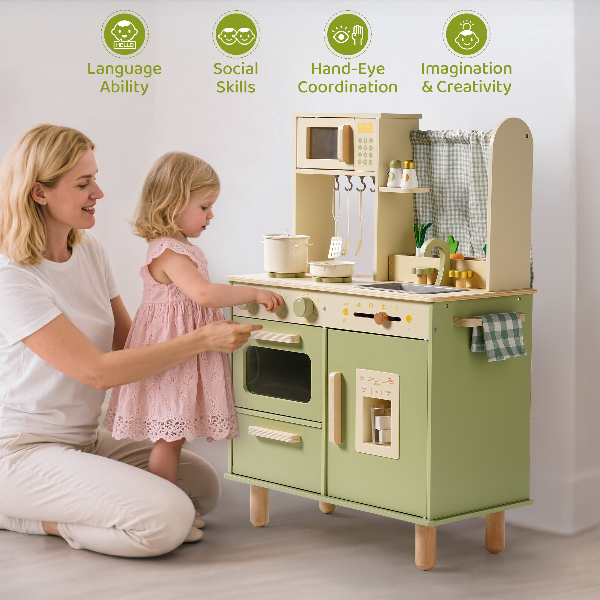 ROBUD Wooden Pretend Play Kitchen Set for Kids