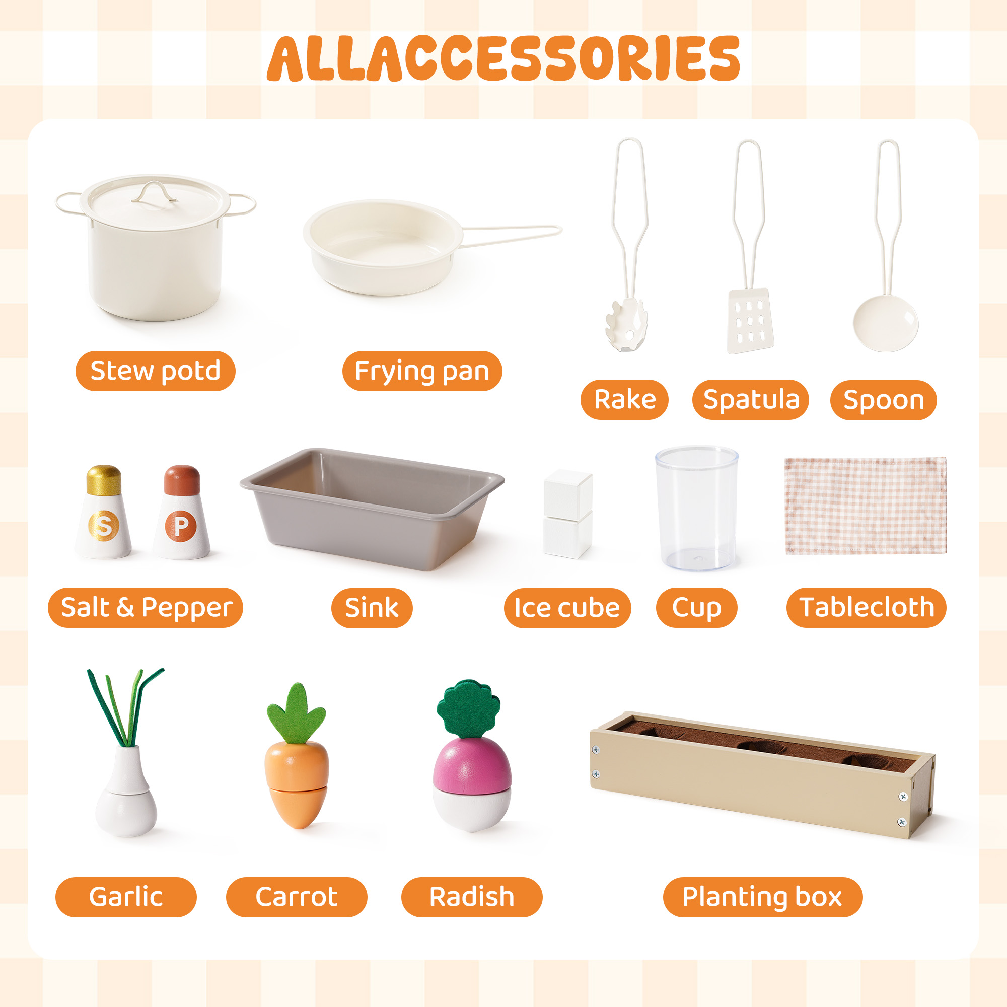 ROBUD Wooden Pretend Play Kitchen Set for Kids