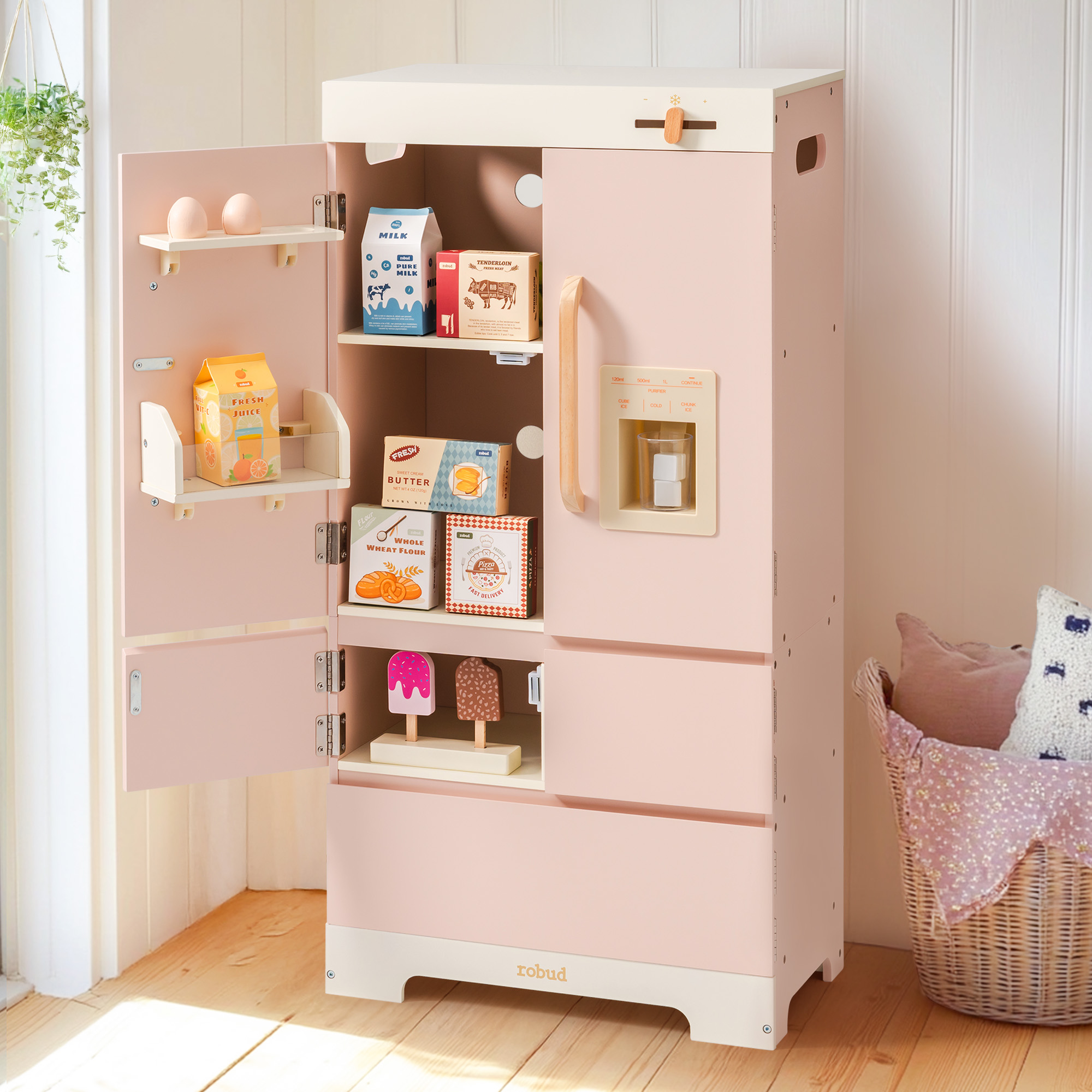ROBUD Rosa Kühlschrank aus Holz