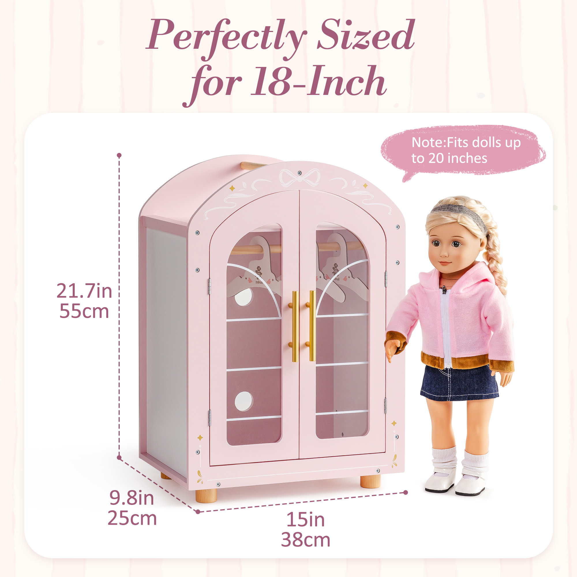 ROBUD Wooden Doll Furniture - Wardrobe