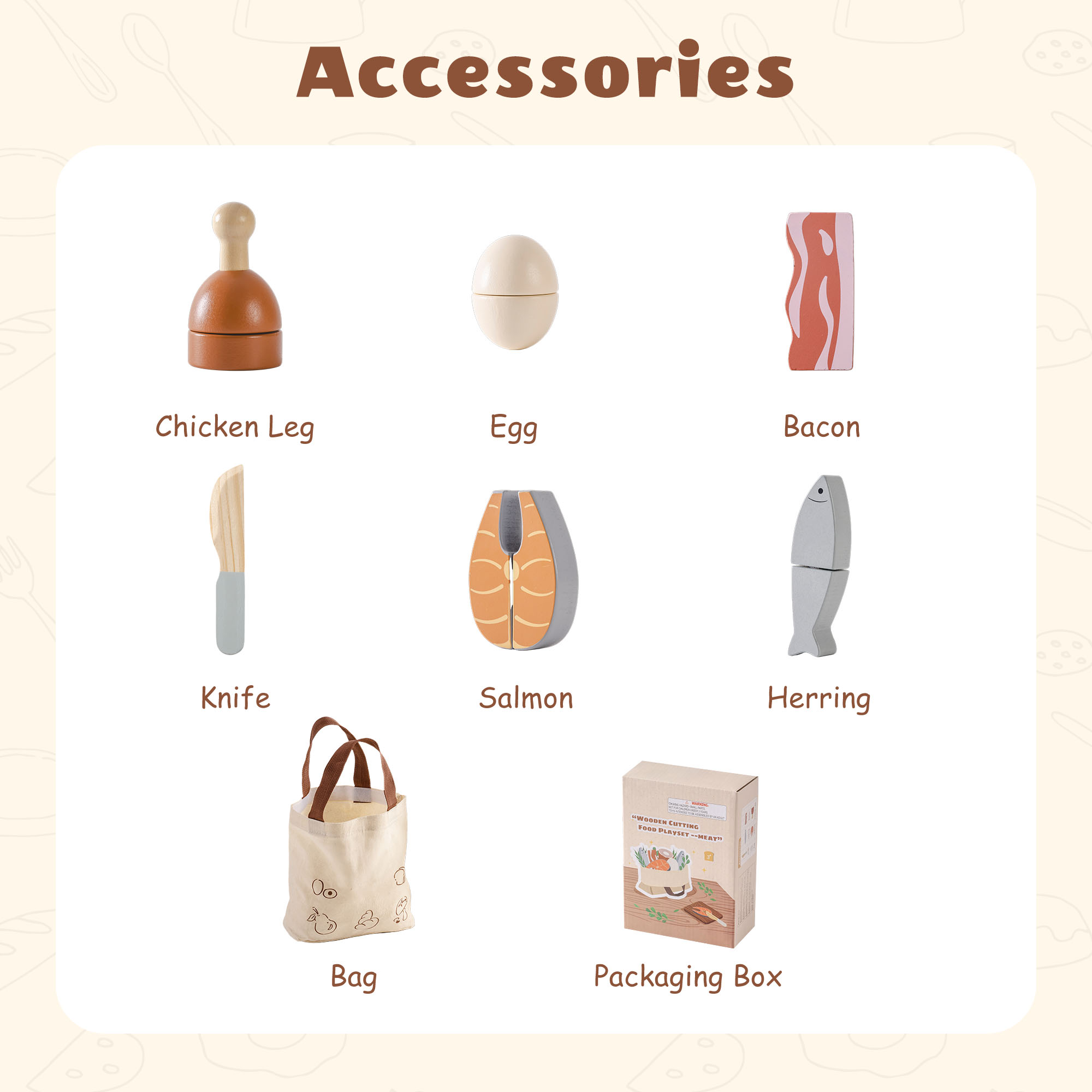 ROBUD Wooden Childs Play Food Set -  Meat