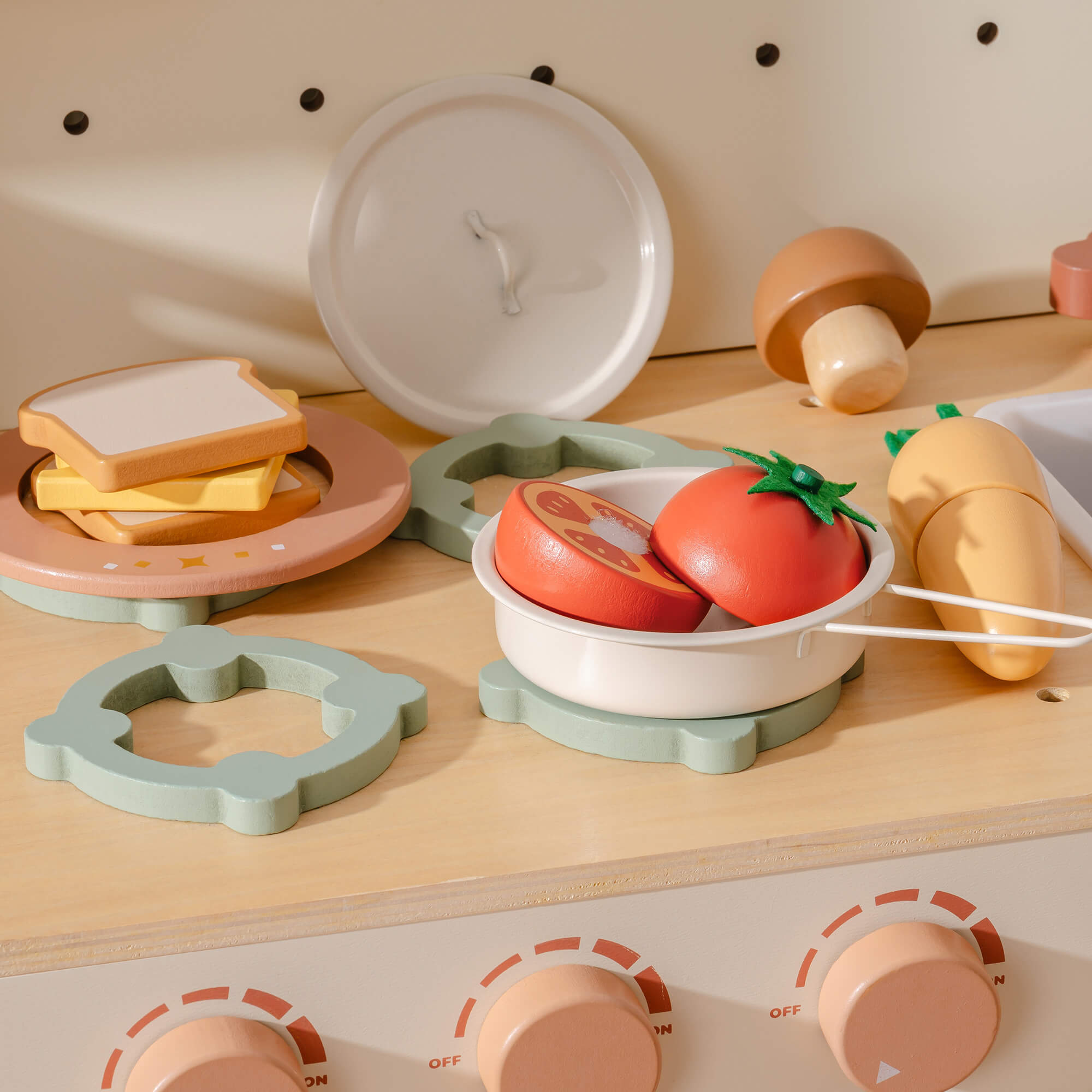 ROBUD Holz-Schneide-Lebensmittel-Spielset 4-in-1