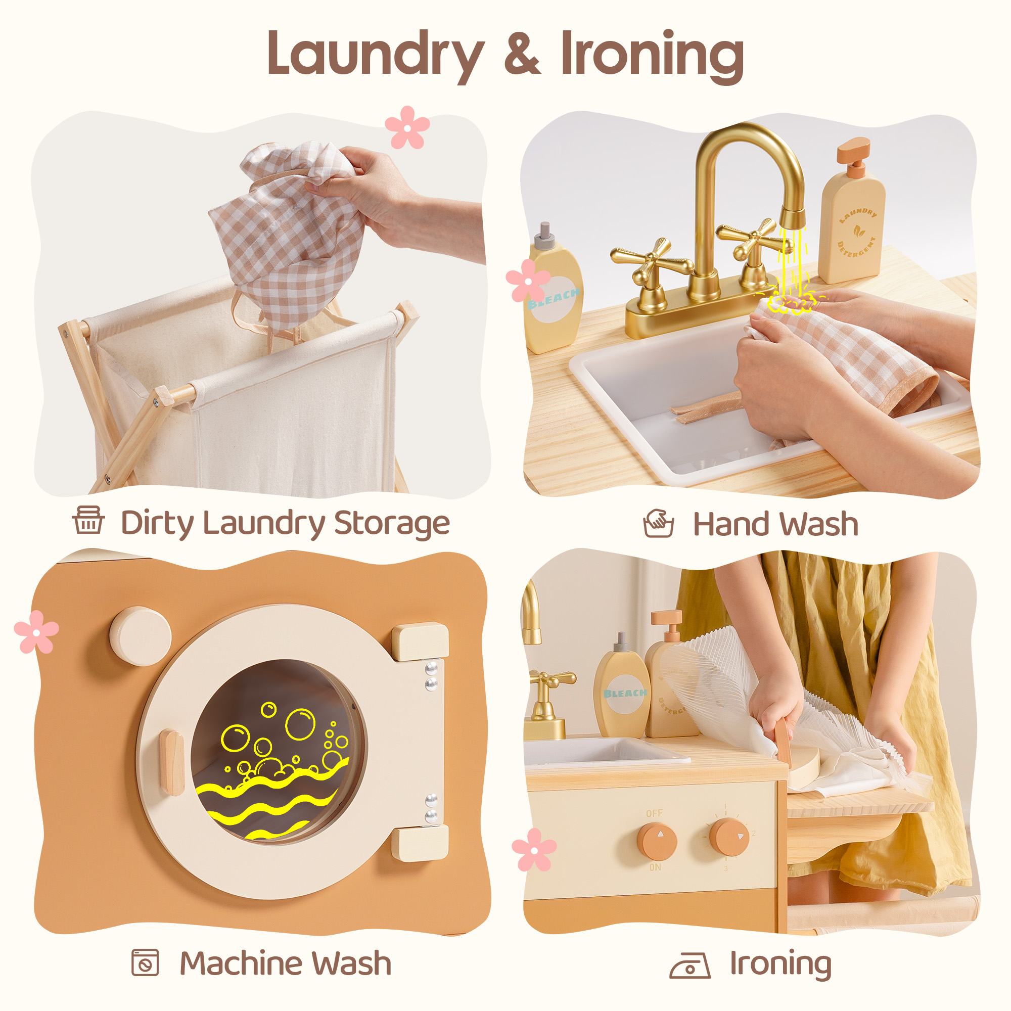 Robud Wooden Laundry Playset - Caramel