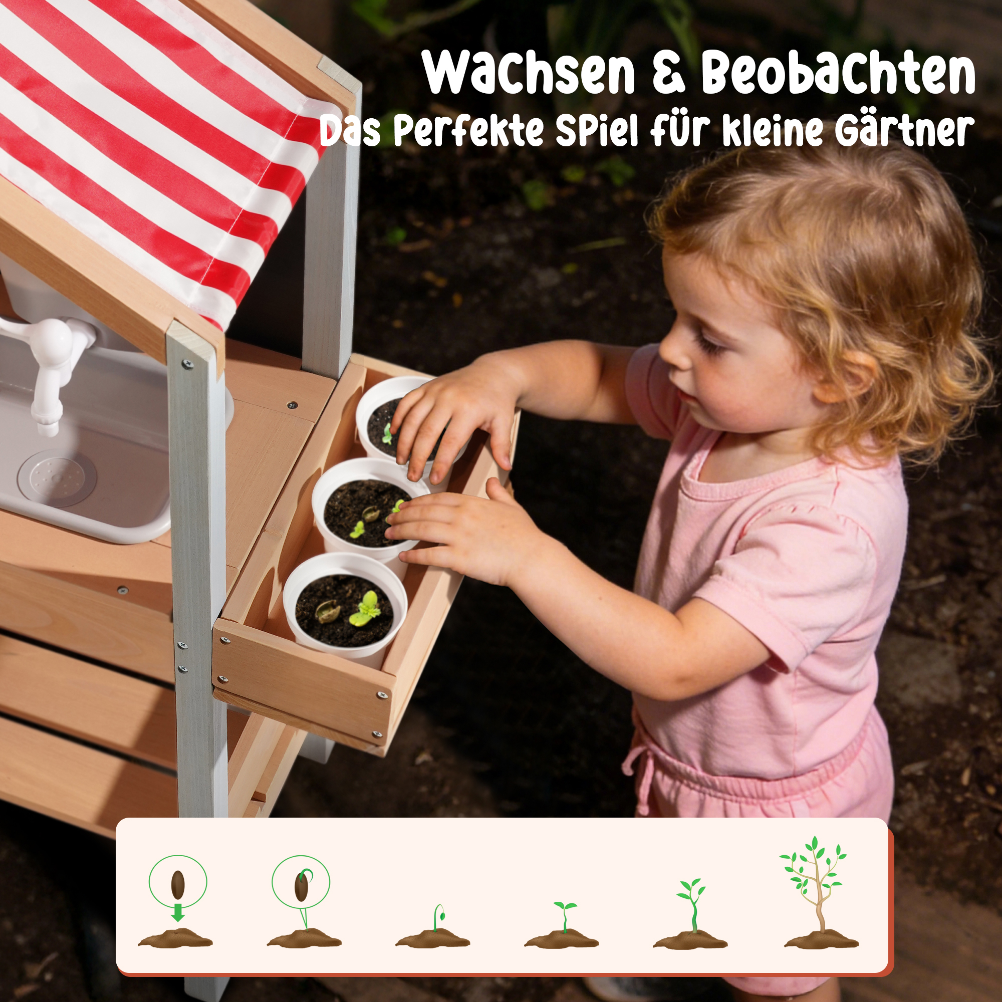 ROBUD Matschküche für Kinder im Freien mit Sonnendach