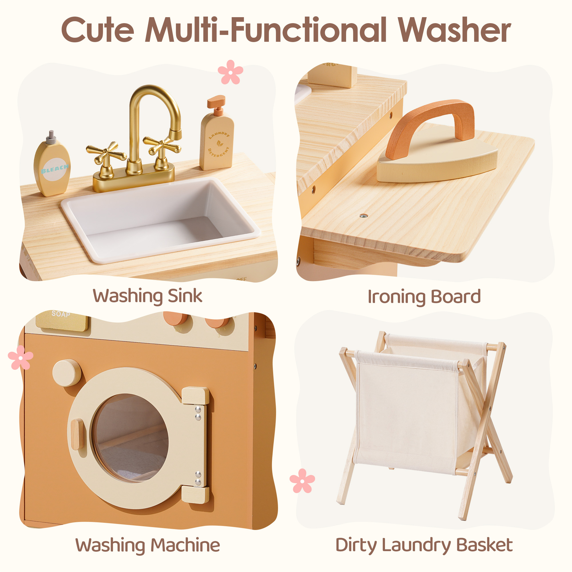 Robud Wooden Laundry Playset - Caramel