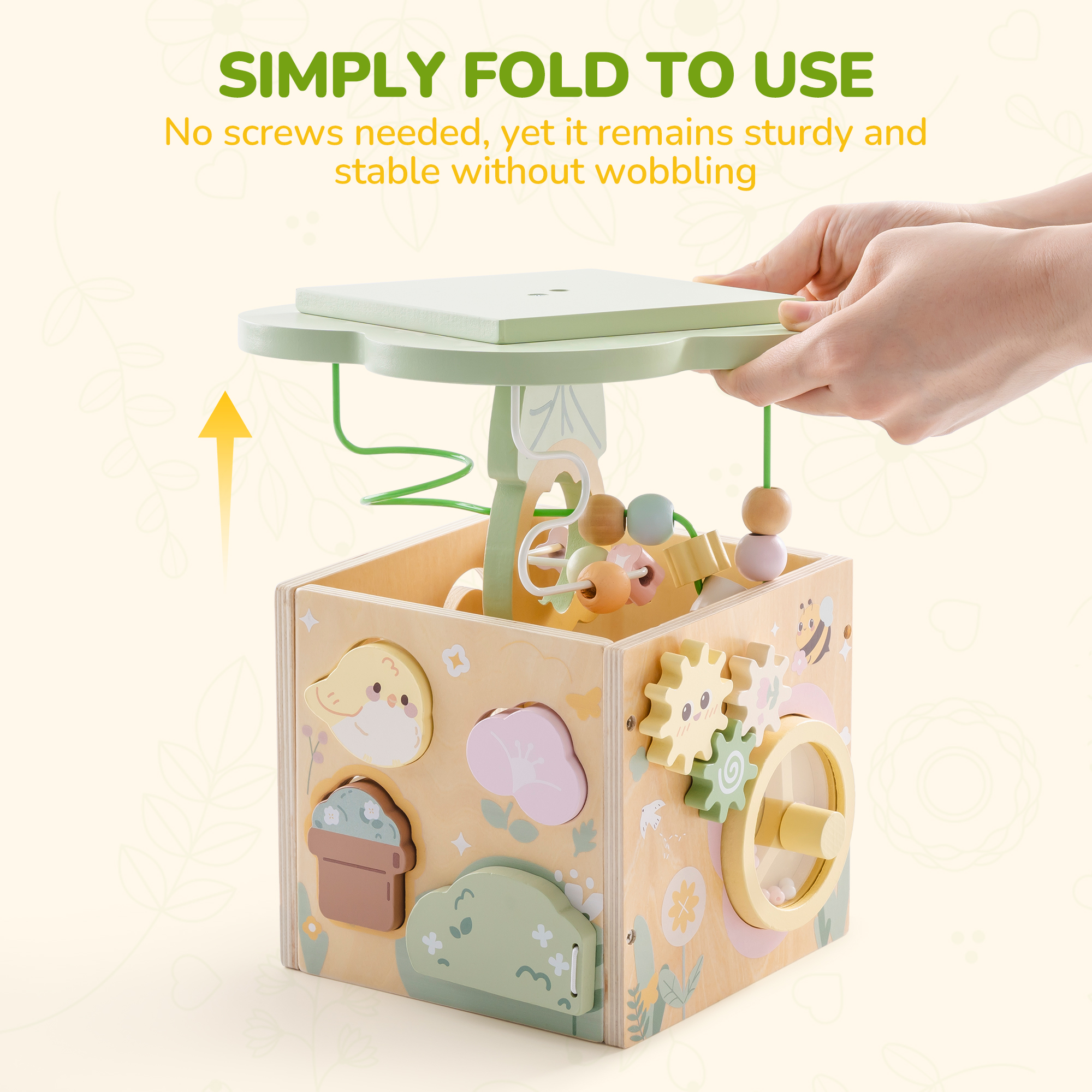 ROBUD Wooden Activity Cube - Flower Bush Theme
