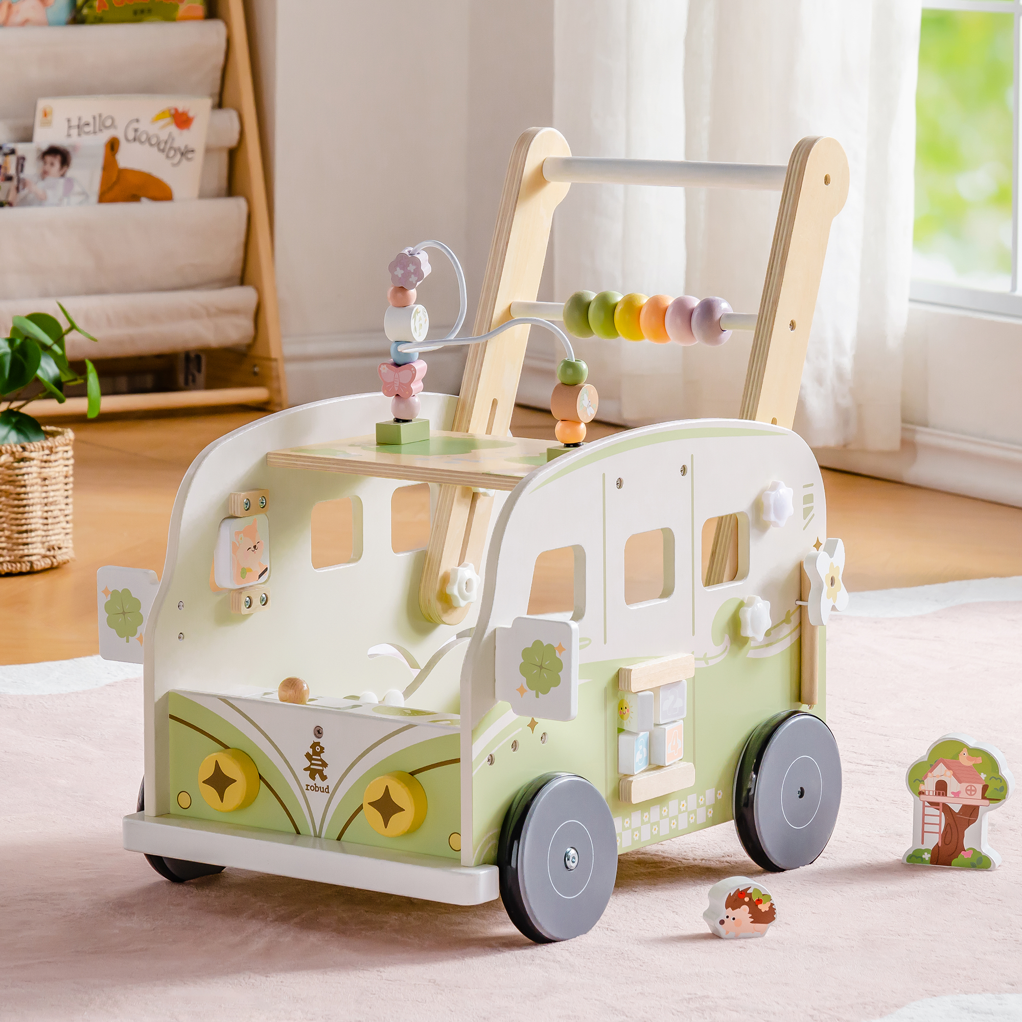 ROBUD Lauflernwagen aus Holz – Grüner Urlaubsbus – Image 3