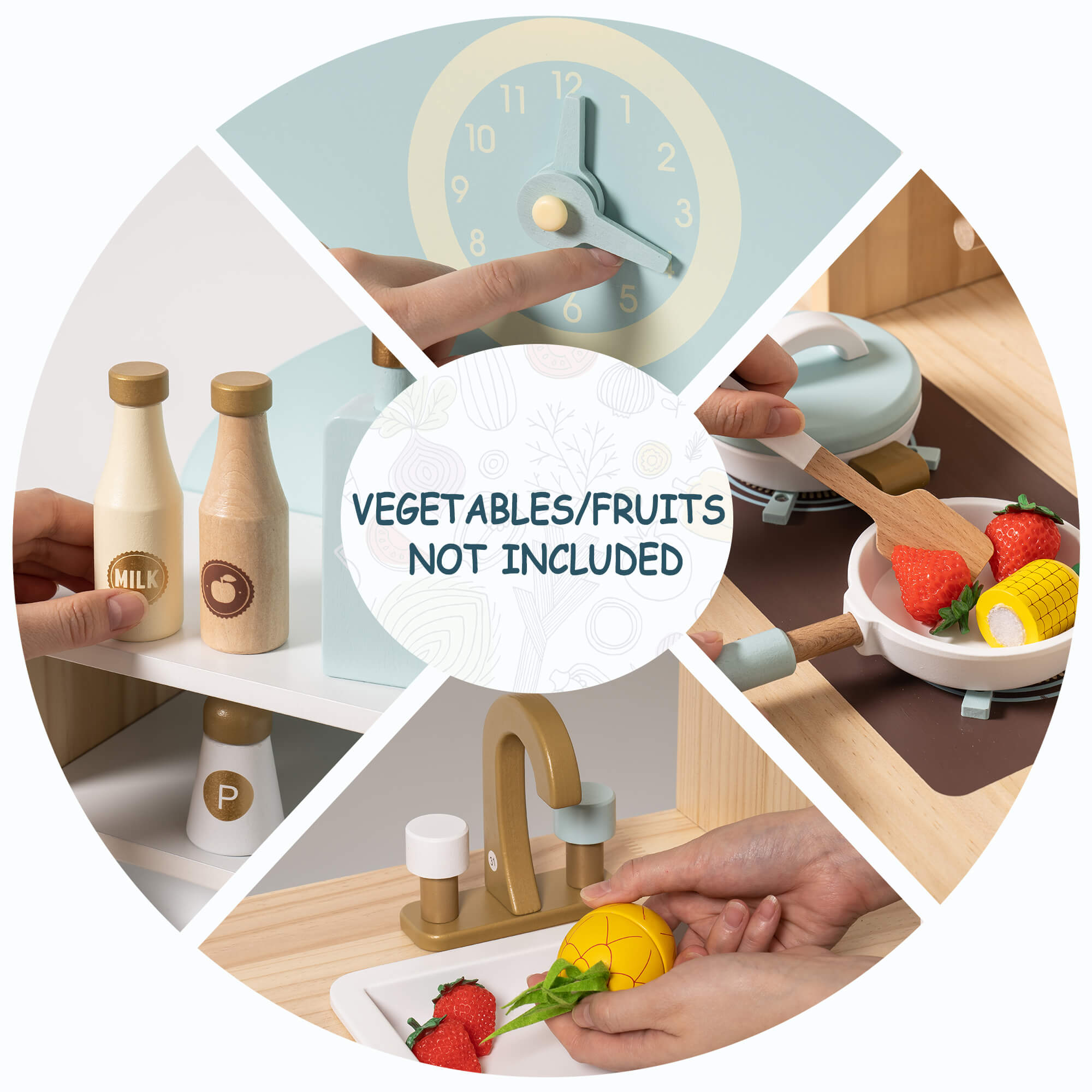 ROBUD Wooden Play Kitchen with Realistic Accessories