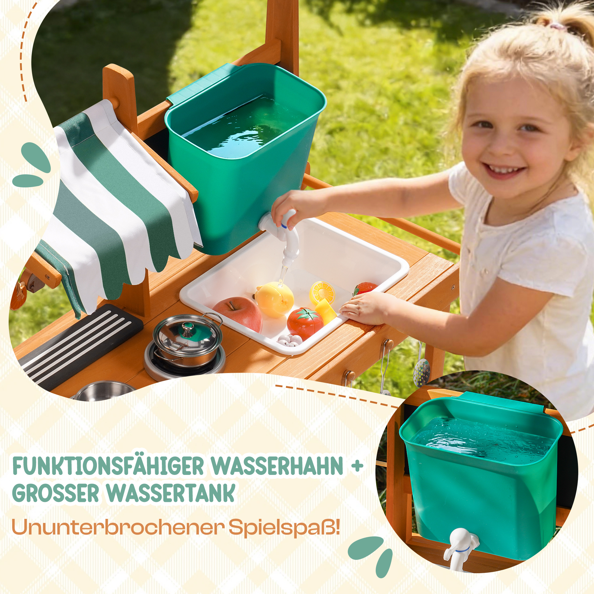 ROBUD Schlammküche für Kinder im Freien mit Sonnendach und Rädern