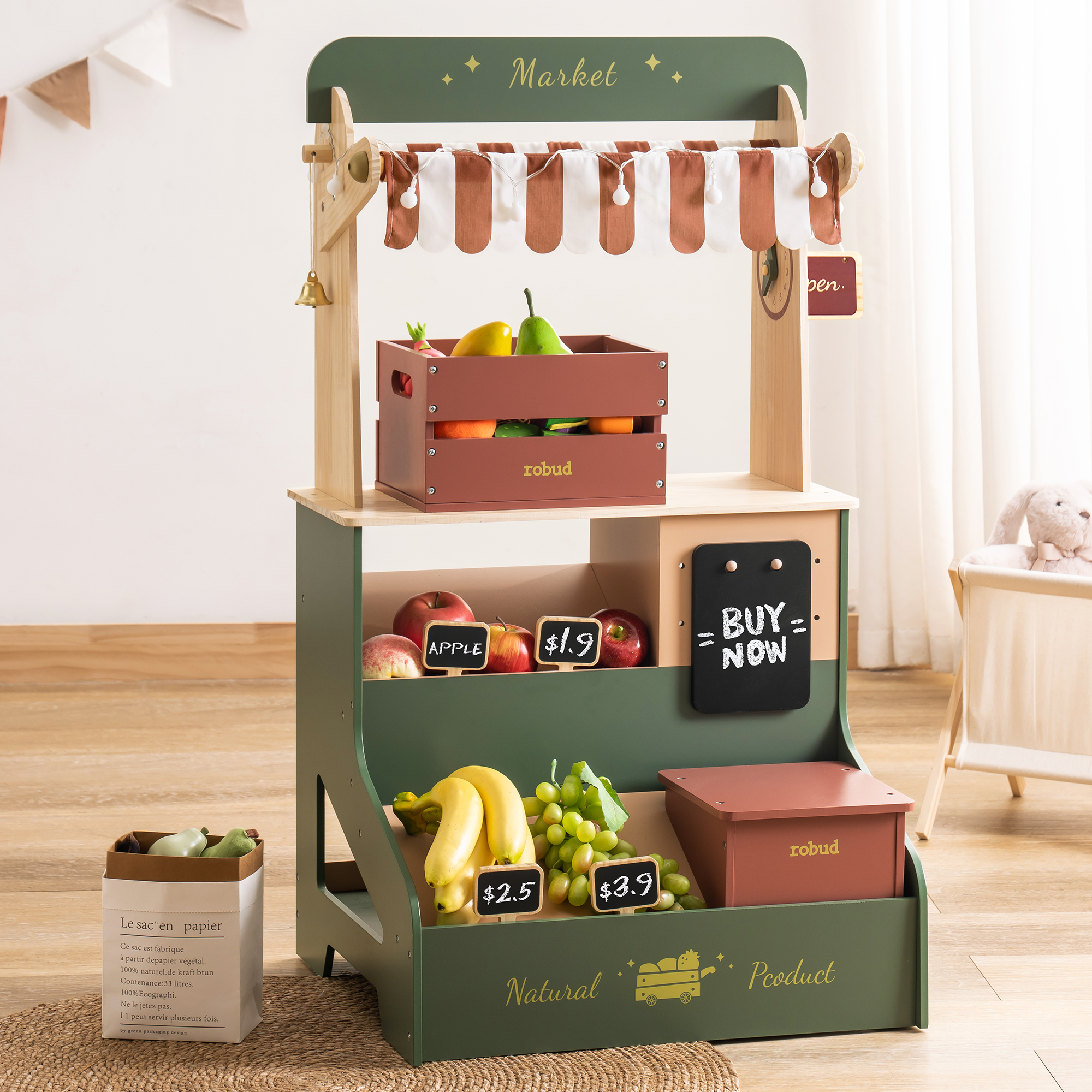 ROBUD Holz Lebensmittelgeschäft Spielset - Starlight Marktstand