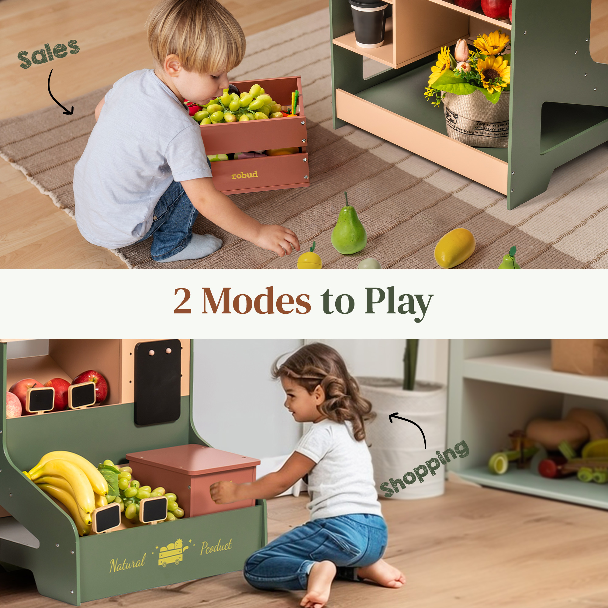 ROBUD Holz Lebensmittelgeschäft Spielset - Starlight Marktstand