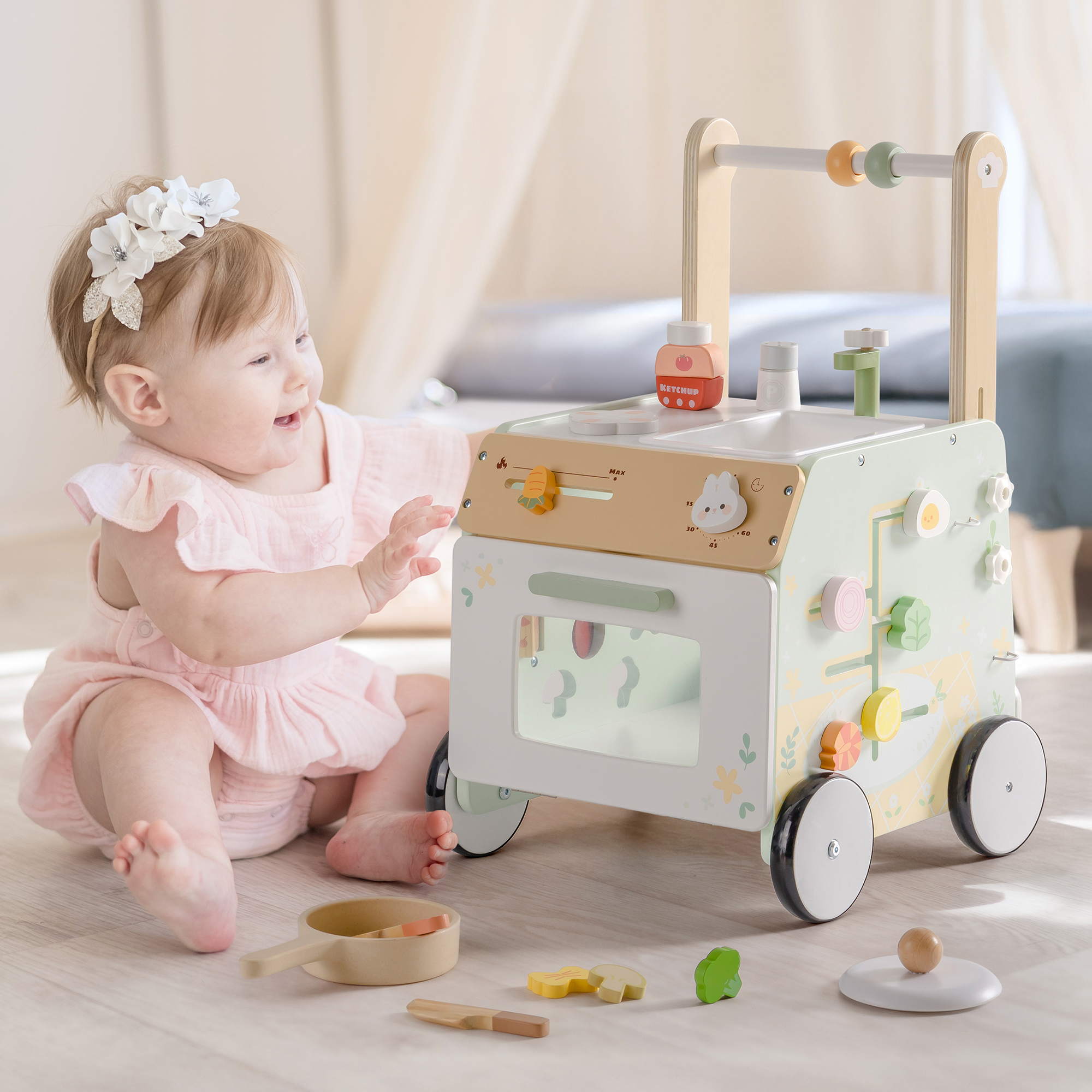 ROBUD Wooden Baby Push Walker Spring Countryside