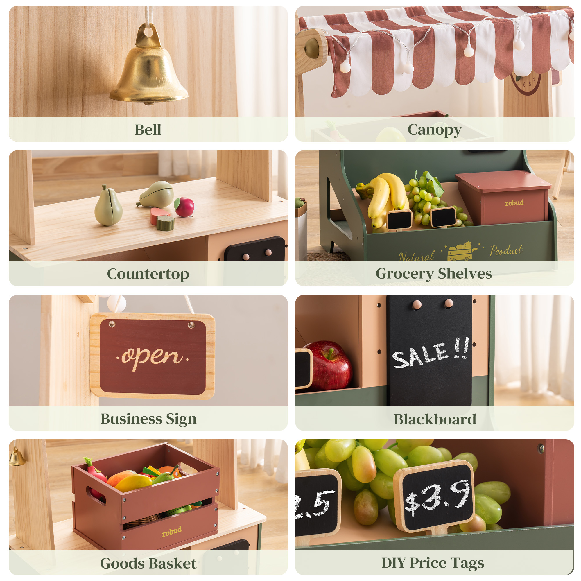 ROBUD Holz Lebensmittelgeschäft Spielset - Starlight Marktstand