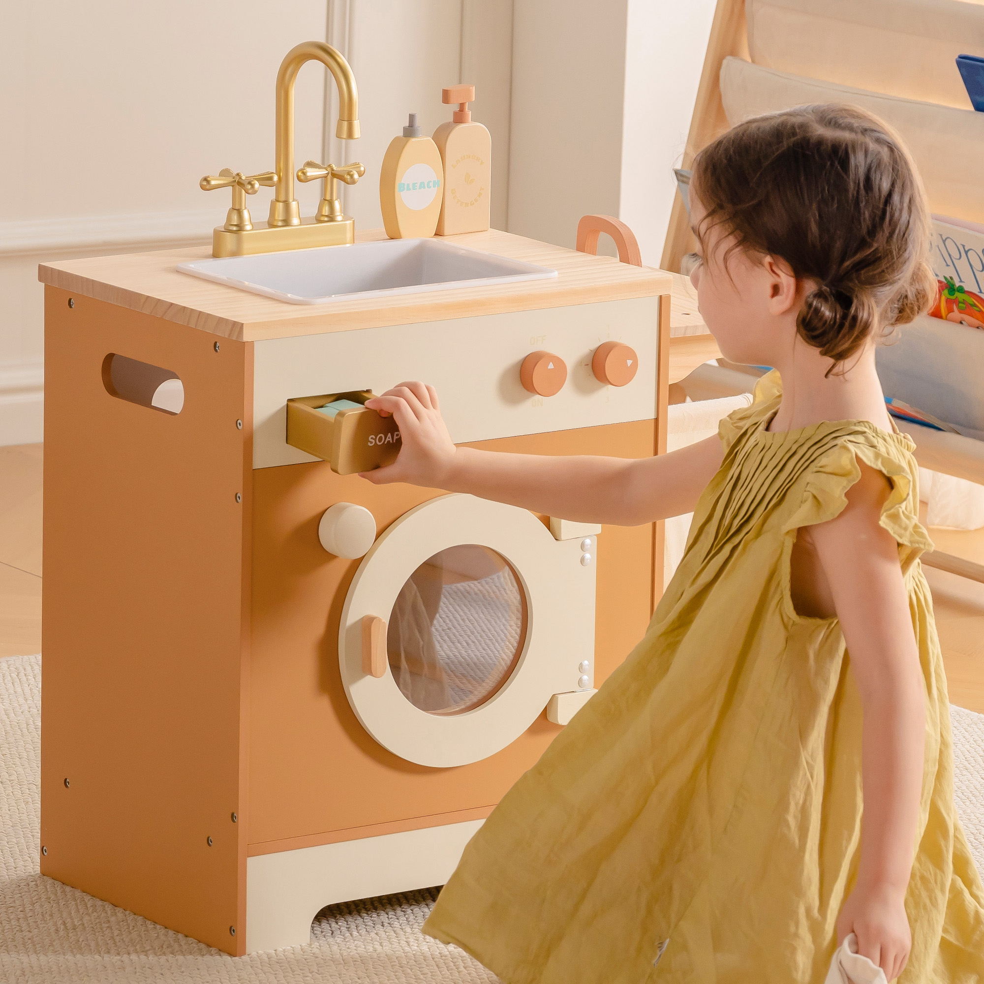 Robud Wooden Laundry Playset - Caramel