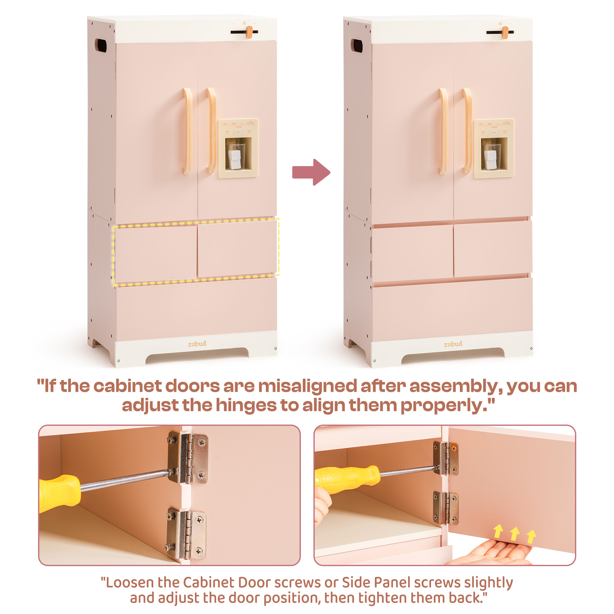 ROBUD Rosa Kühlschrank aus Holz