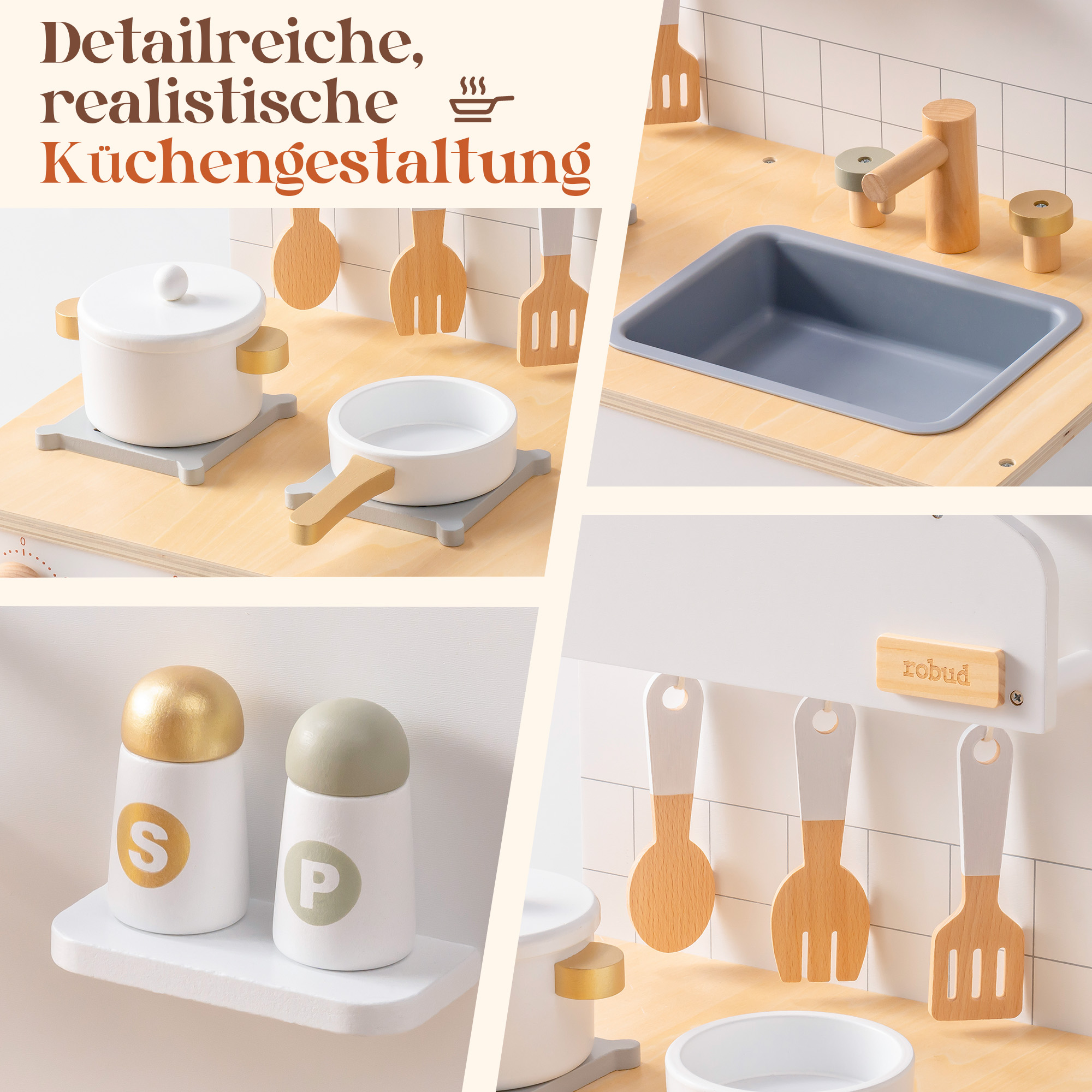 Vorverkauf - ROBUD Spielküche aus Holz für Kinder mit Pizzaofen