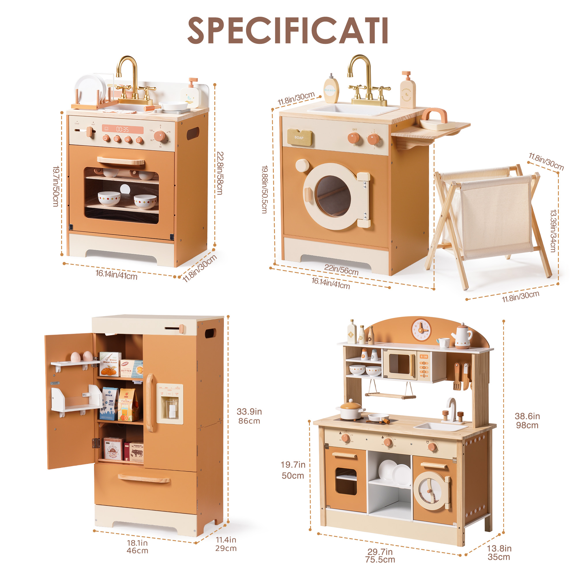 Robud Wooden Kids Kitchen PlaySet Series - Caramel
