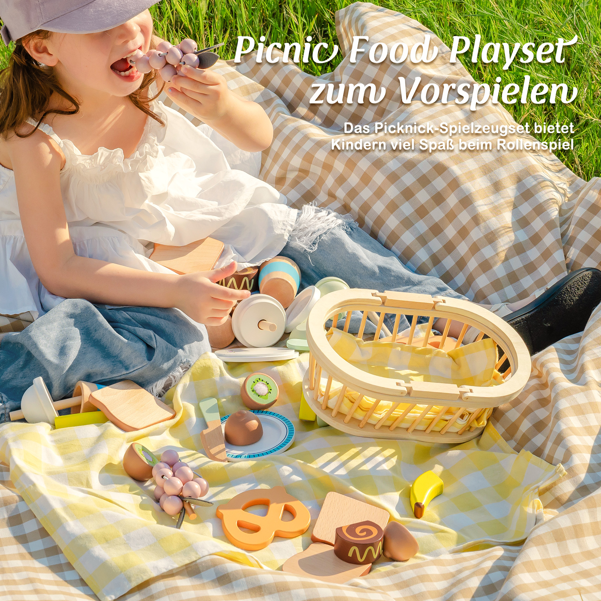 ROBUD Kinder-Picknick-Spiel-Lebensmittelset aus Holz