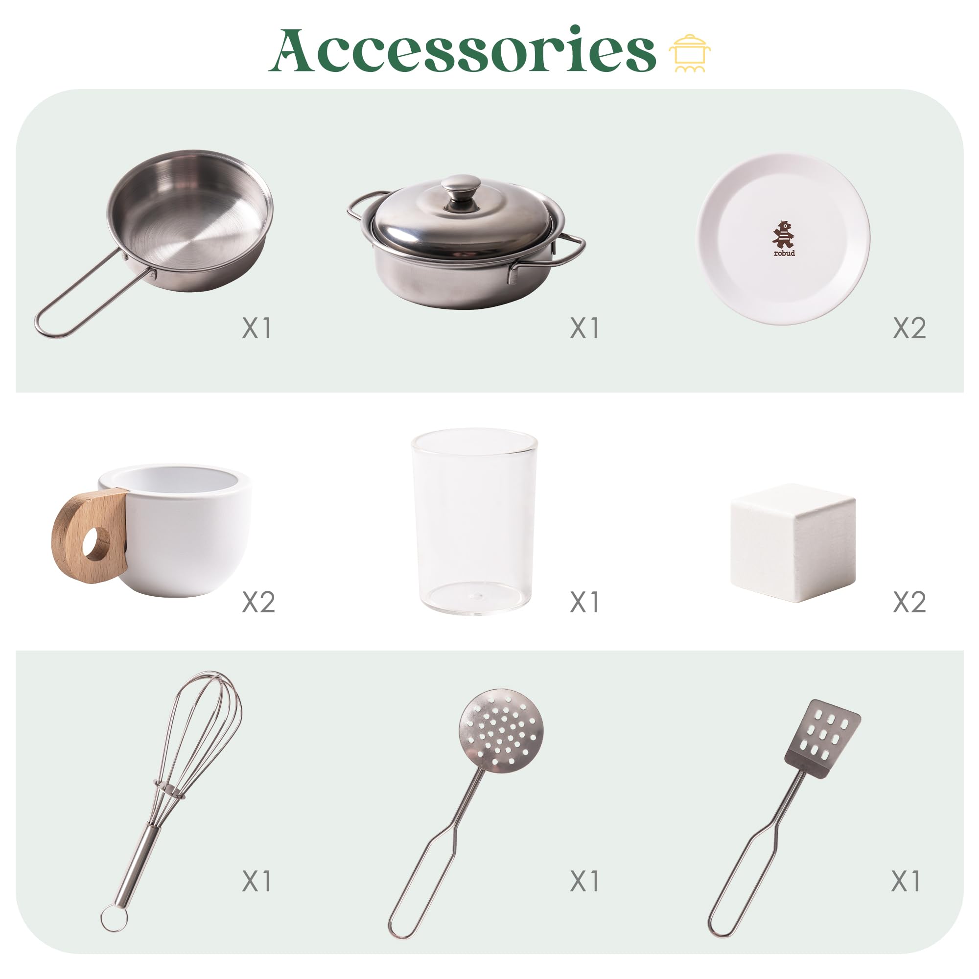 ROBUD Wooden Play Kitchen Set Bean Green