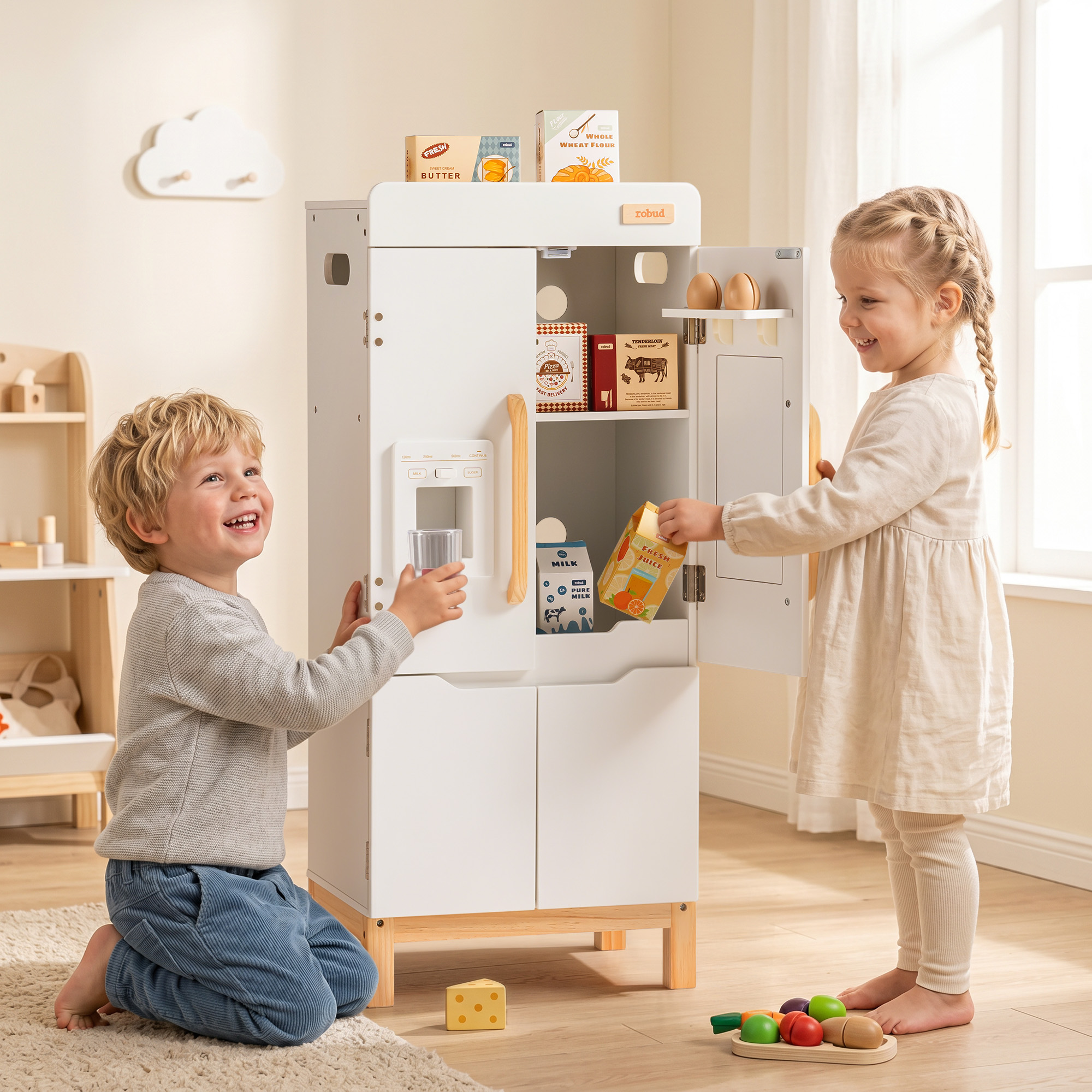 ROBUD Wooden Refrigerator with Beverage Machine & Storage