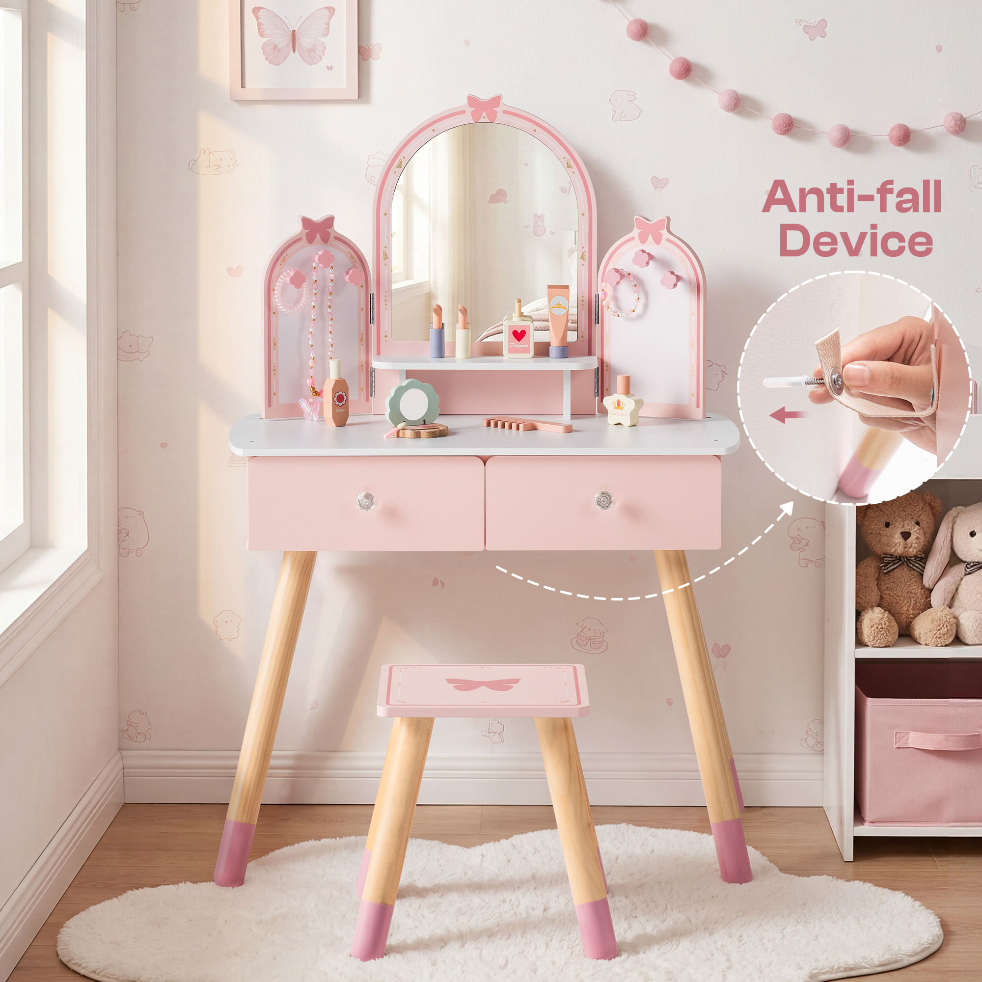 ROBUD Kids Vanity Table and Chair Set - Pink