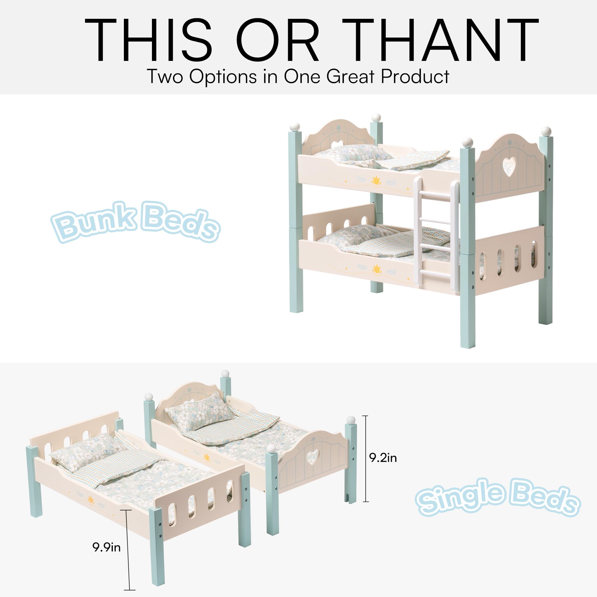 ROBUD Wooden Baby Doll Bed with Ladder and Bedding